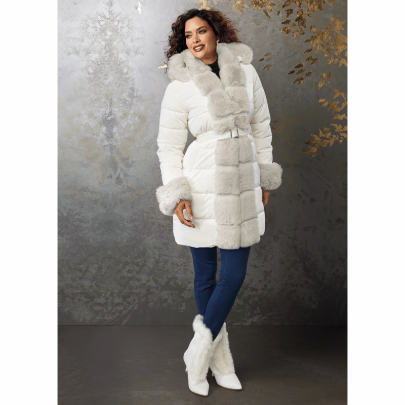 Amor Mid-Length Women's Statement Puffer Jacket with Faux-Fur Trim - MIDNIGHT VELVET CATALOG