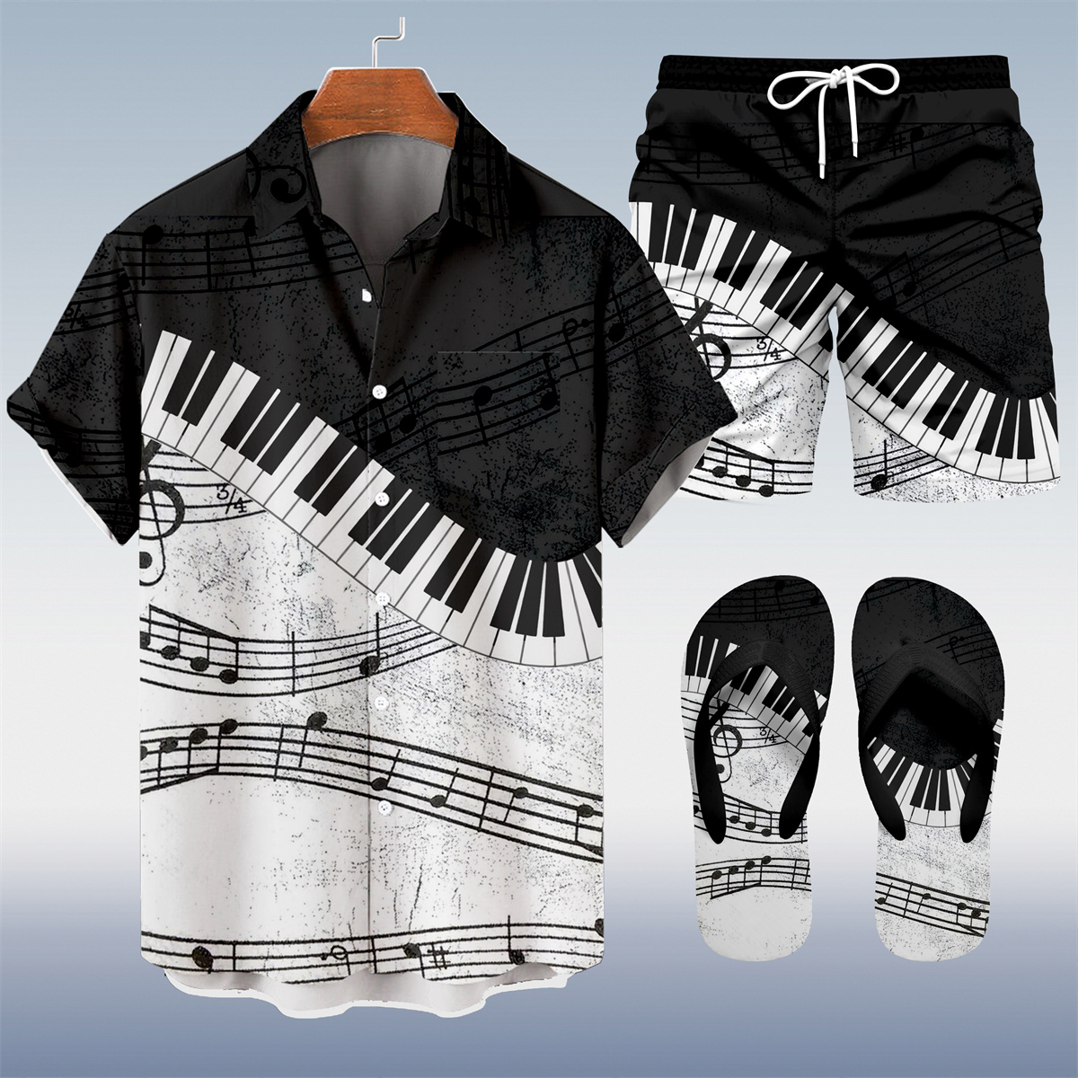 Suitmens Men's Tiki Party Hawaiian Vacation Print Three-Piece Set 025