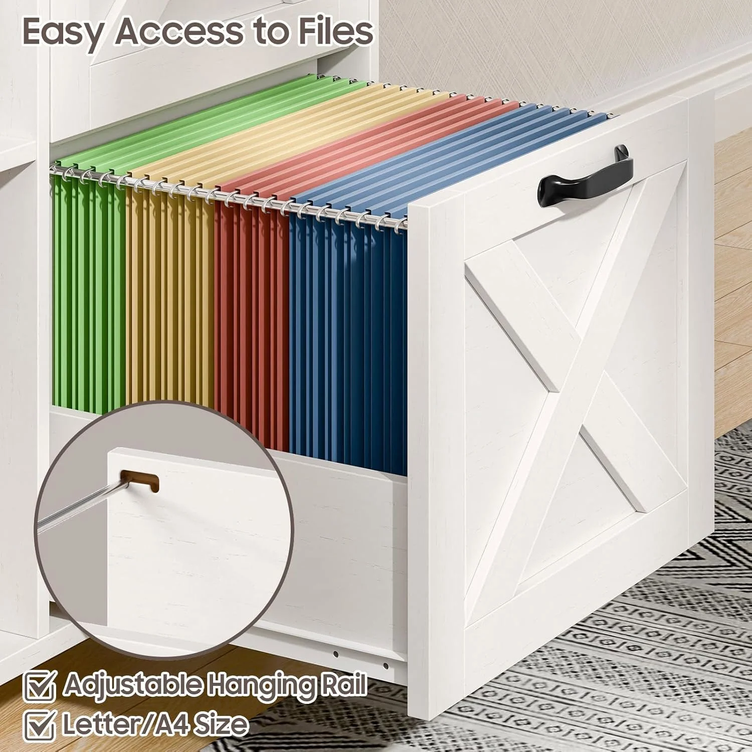 Vabches 2 Drawer Lateral File Cabinet,Mobile Wood office Cabinet for Home Office,Printer Stand with Open Storage Shelves. - Image 12