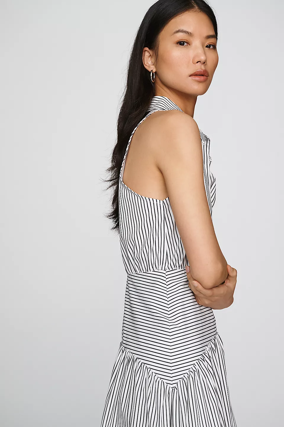Tobie Drop-Waist Midi Shirtdress - White/Black Stripe