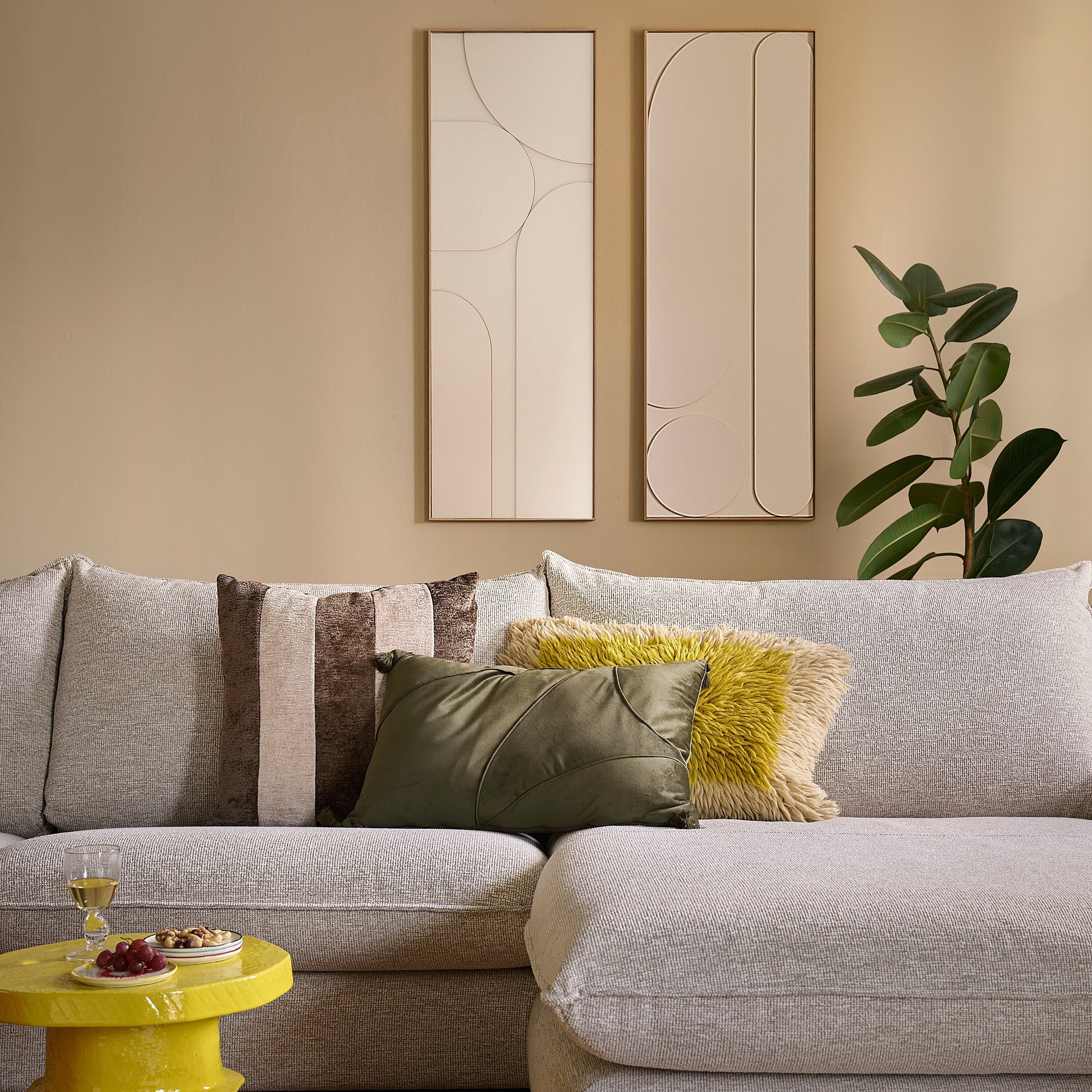 Blokker Raised Abstraction Schilderij - Balanced - 40 x 118 cm - Lime
