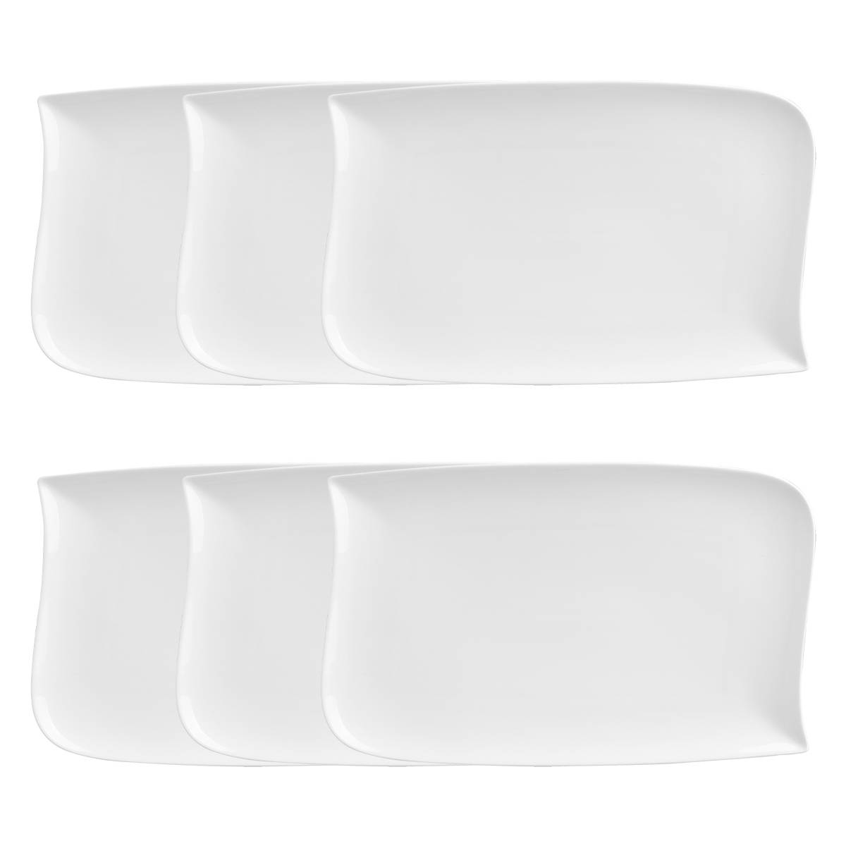 Set of 6 Dinner Plates "Vague" 33x21 cm, White