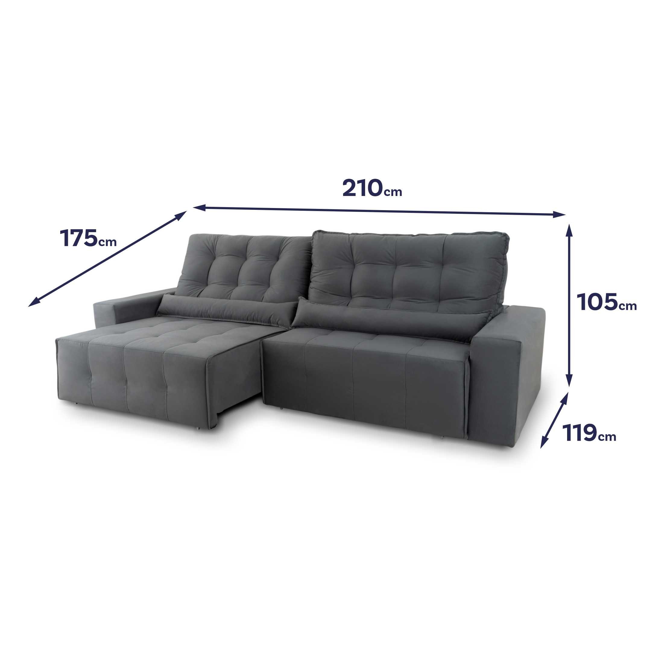 Sofá Retrátil/Reclinável Montebello 210cm Suede Velut com Molas no Assento - King House