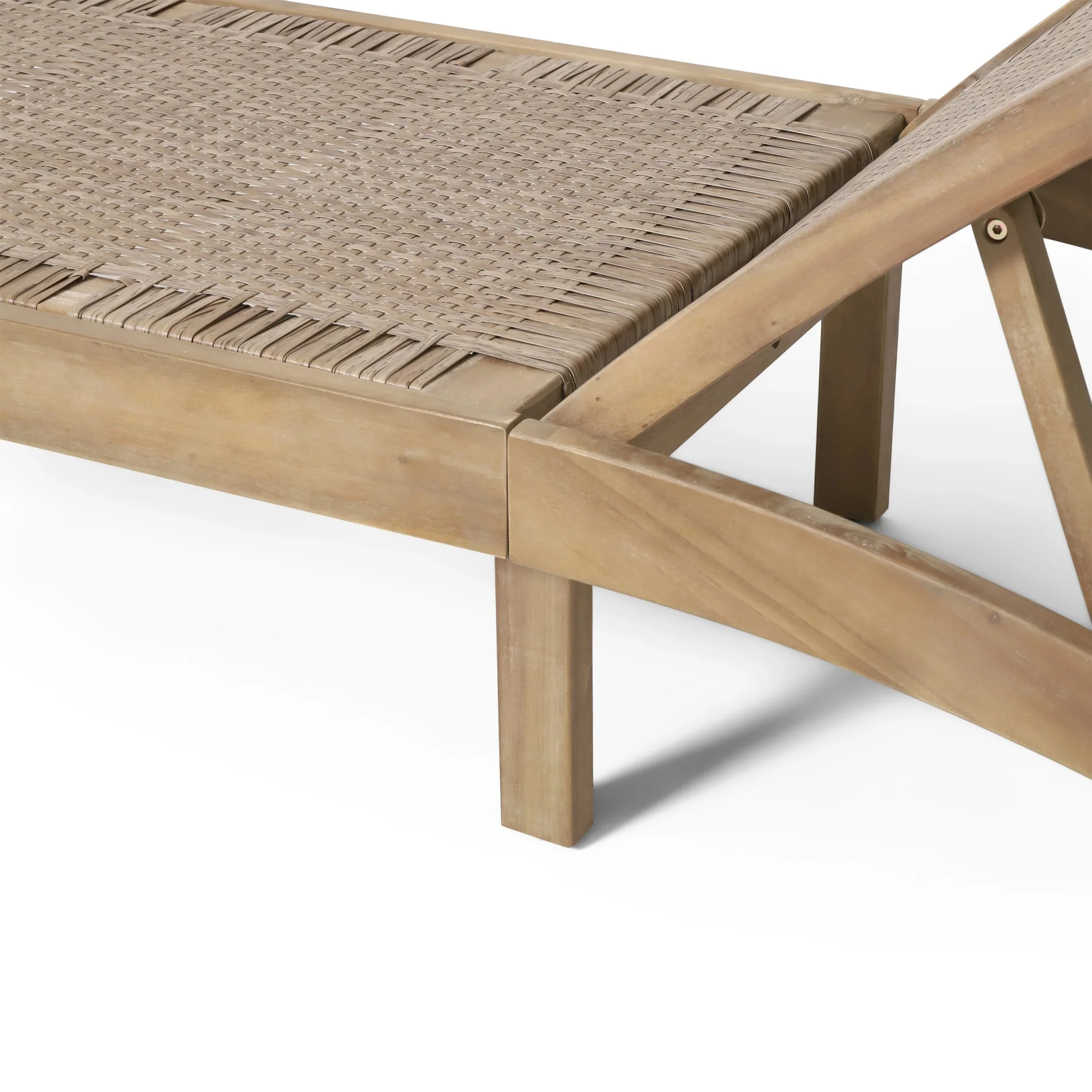 Outdoor Chaise Lounge, Single, Acacia Wood and Faux Rattan, Light Brown and Light Multibrown, 77.00 x 25.50 x 33.00 Inches - Shane - Image 9 Outdoor Chaise Lounge, Single, Acacia Wood and Faux Rattan, Light Brown and Light Multibrown, 77.00 x 25.50 x 33.00 Inches - Shane - Image 9