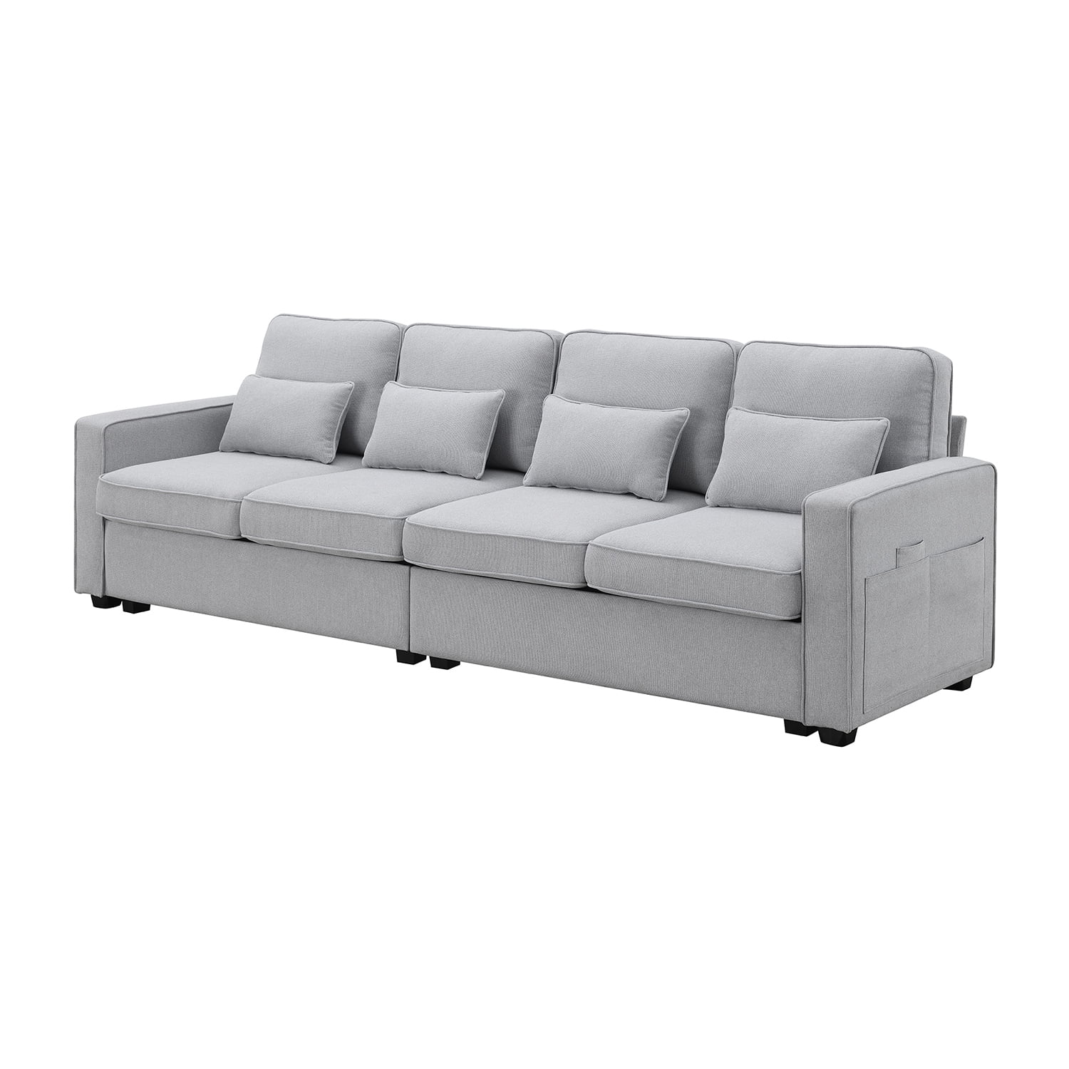 Harper & Bright Designs 4 Seater Modern Linen Sofa Upholstered Couch with Armrest Pockets and 4 Pillows for Living Room, 104