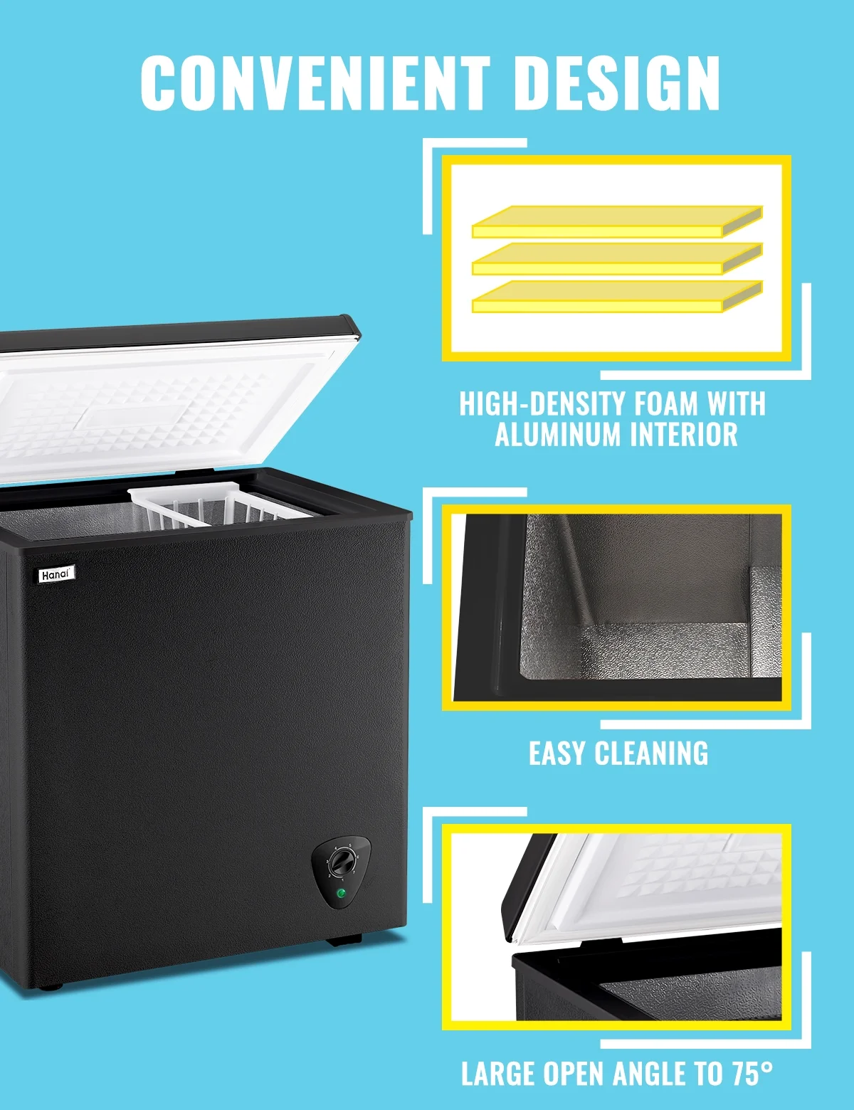 WANAI 3.5 Cu.ft Chest Freezer Small Deep Freeze with 7 Gears Temp Control Office Dorm Kitchen White - Image 17