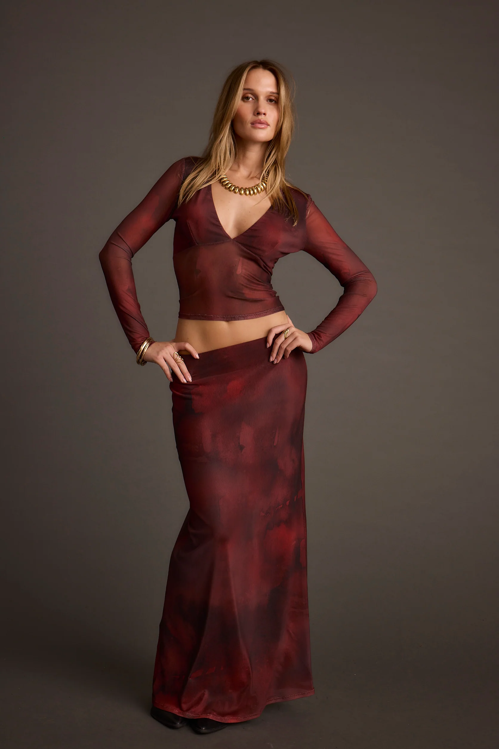 Julia Mulberry Blur Mesh Maxi Skirt