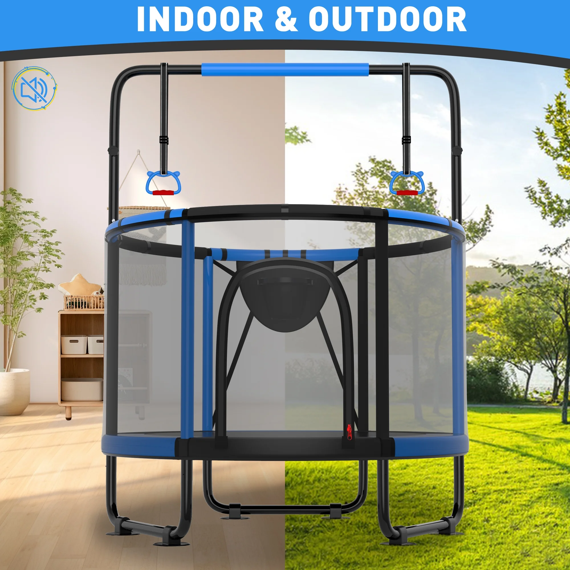 CITYLE Trampoline for Kids 600LBS 60'' 5FT Toddler Trampoline Indoor Outdoor with Basketball Hoop, Swing, Adjustable Bar, Mini Small Trampoline with Enclosure, Gifts for Toddlers, Boys & Girls - Image 31
