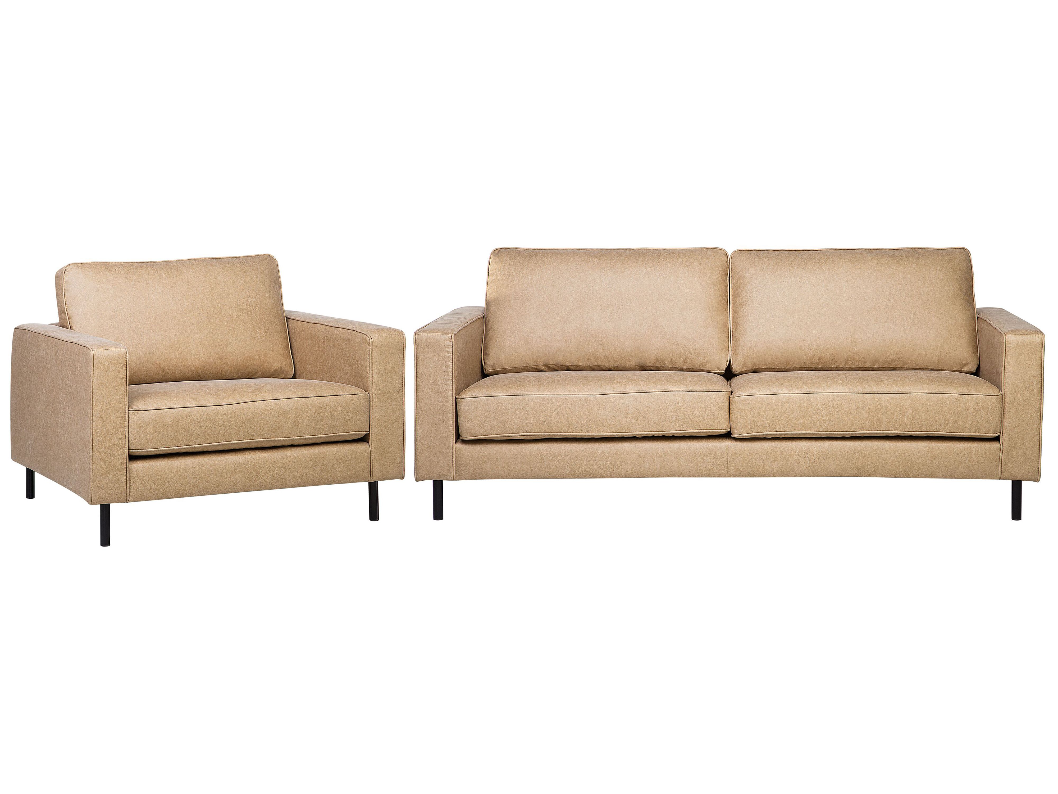 Living Room Set 4 Seater SAVALEN Faux Leather Beige