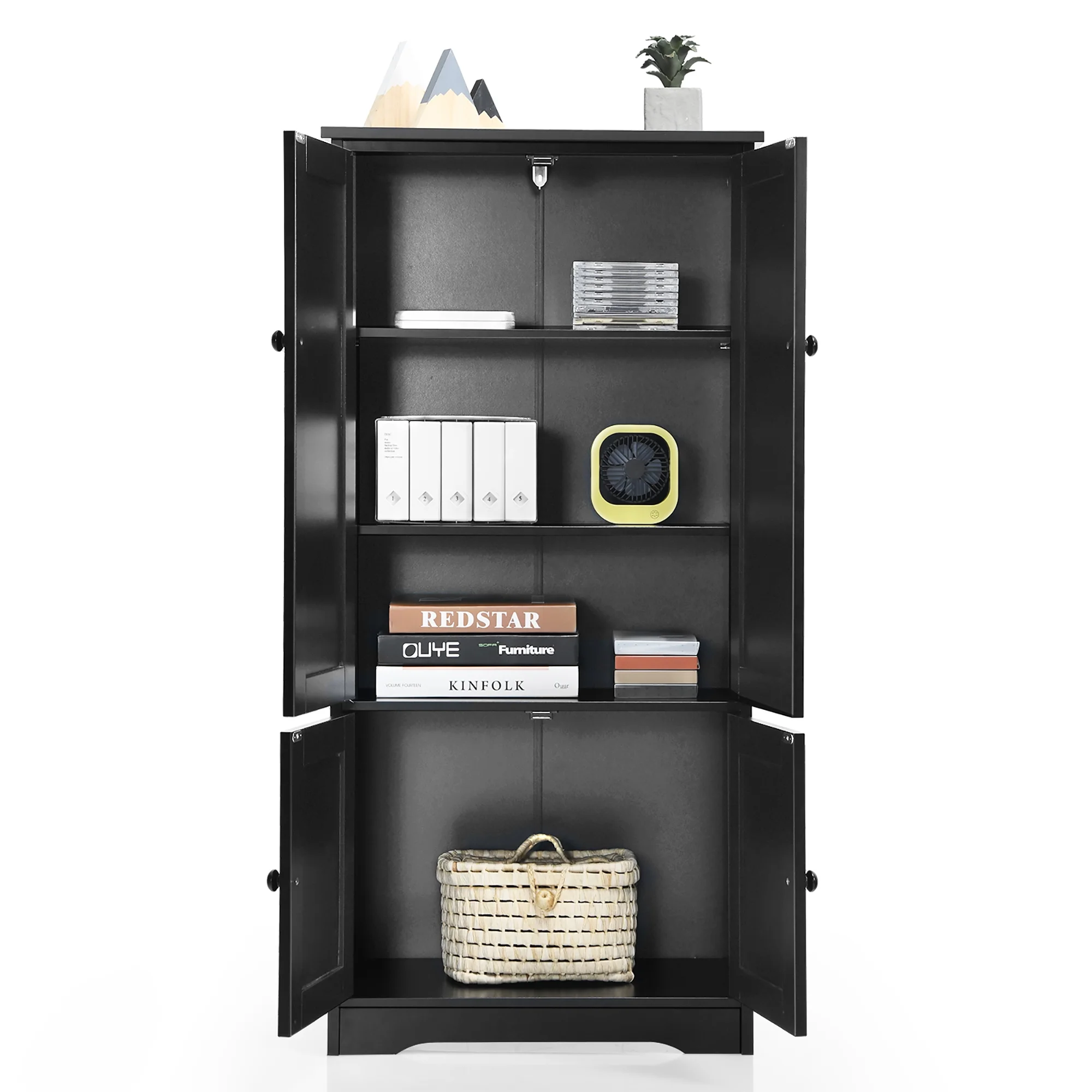 Costway Accent Floor Storage Cabinet W/ Adjustable Shelves Antique 2-Door Cream White - Image 15