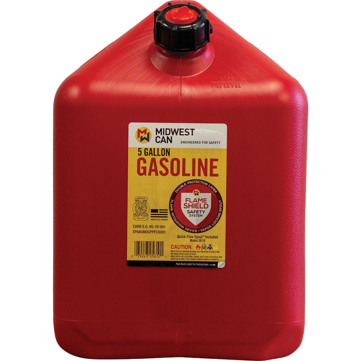 Midwest Can 5 Gal. Plastic Auto Shut Off Gasoline Fuel Can, Red