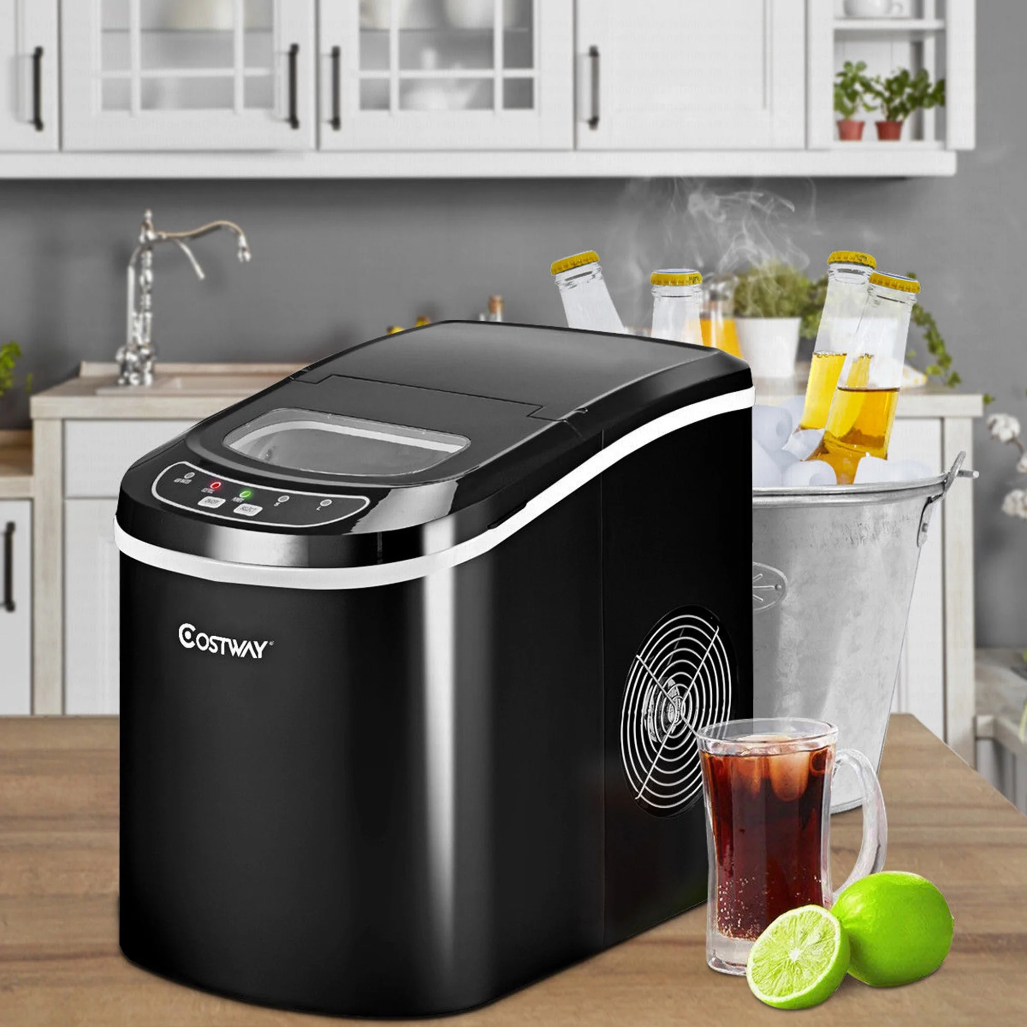 Costway Silver Portable Compact Electric Ice Maker Machine Mini Cube 26lb/Day - Image 31