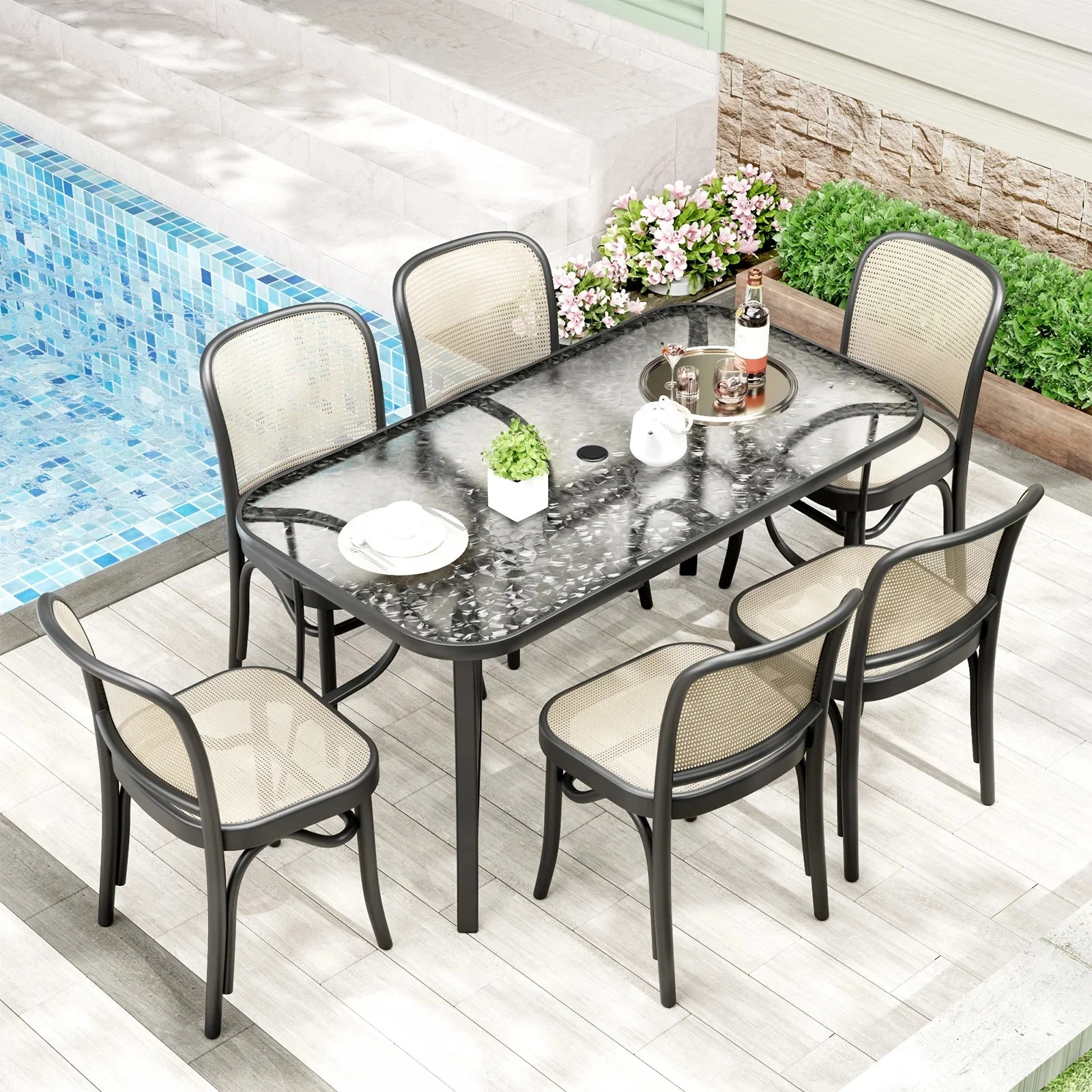 Arlopu Rectangular Patio Dining Table With 5mm Tempered Glass Top - Image 14 Arlopu Rectangular Patio Dining Table With 5mm Tempered Glass Top - Image 14