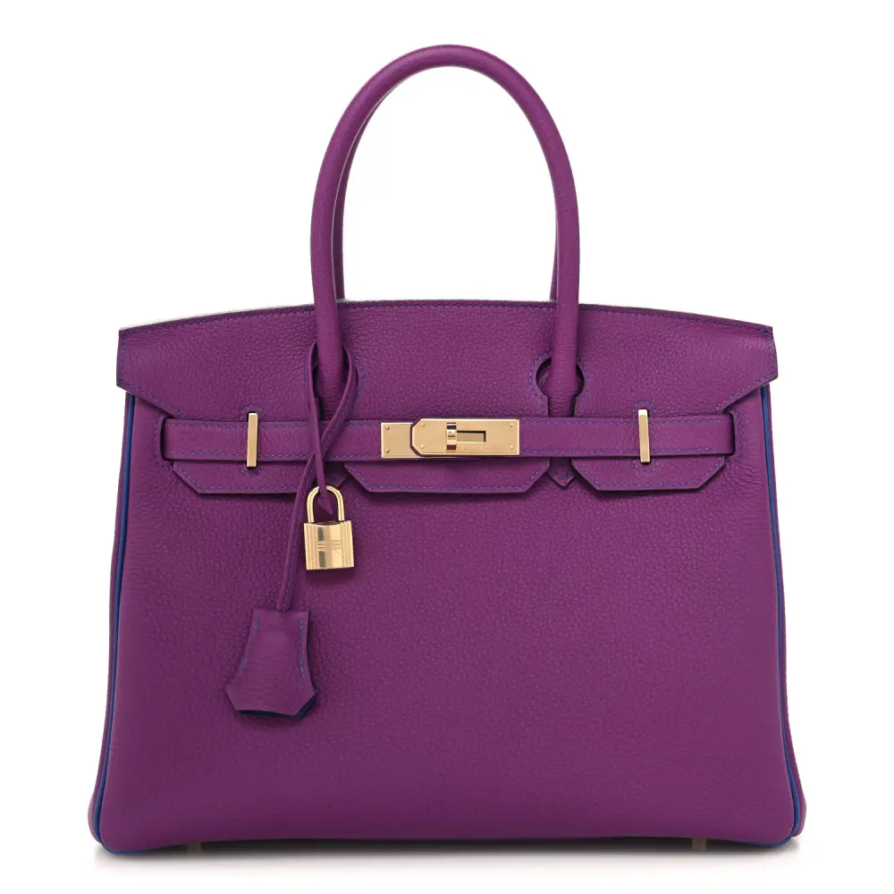 Hermès Anemone / Bleu Electrique Togo Leather Horseshoe Birkin 30 Gold Hardware High-end reps1:1High-quality replica