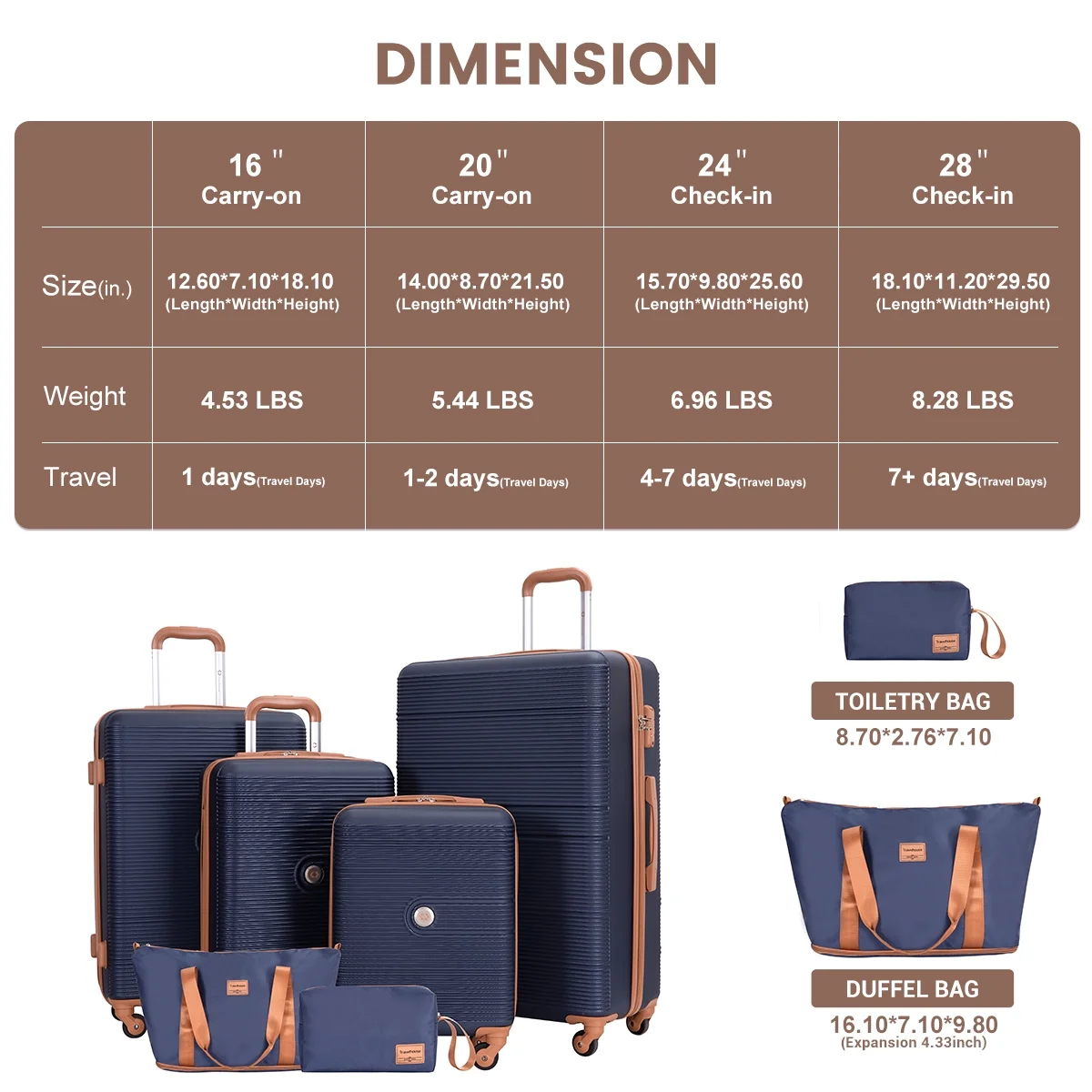 Travelhouse 6 Piece Hardshell Luggage Set Hardside Lightweight Suitcase with TSA Lock Spinner Wheels.(White) - Image 33