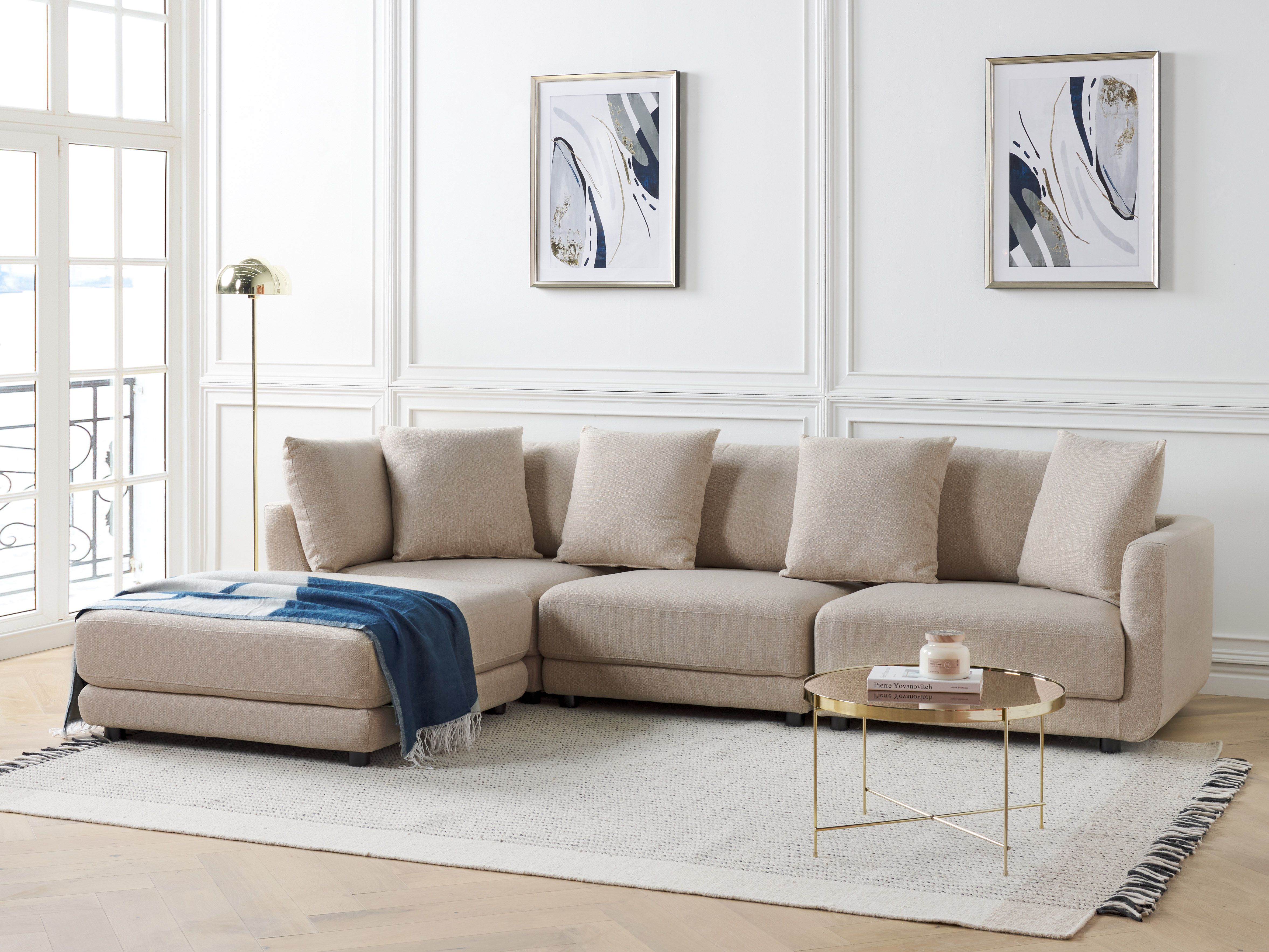 Sofa 3 Seater SIGTUNA Fabric Beige with Ottoman
