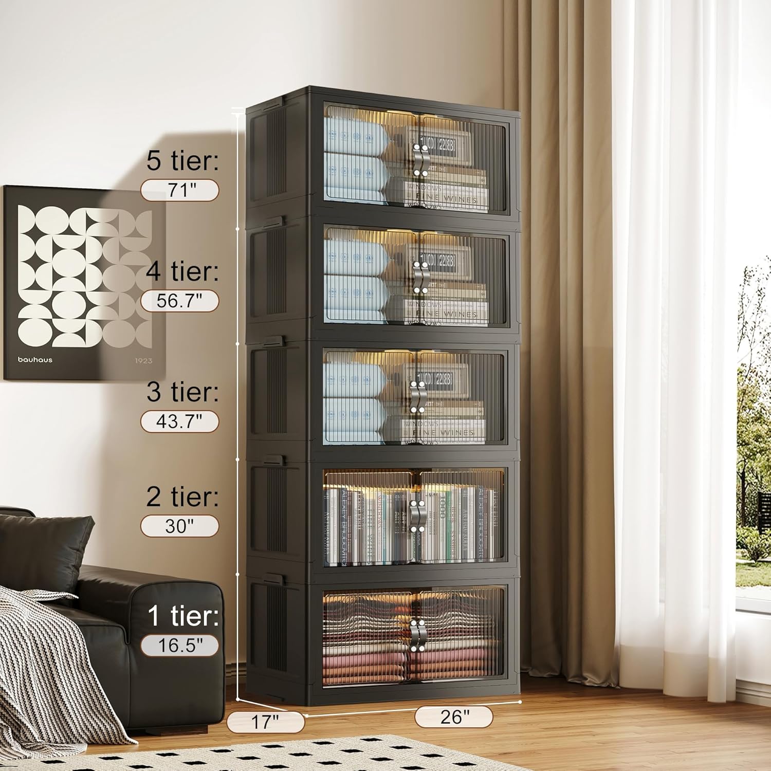 SAILUN 145Gal/580Qt Collapsible & Stackable Storage Bins with Door & a Lid,Perfect for Blanket Storage, Pillow Organizer, Bedroom Closet & Living Room, Black 26
