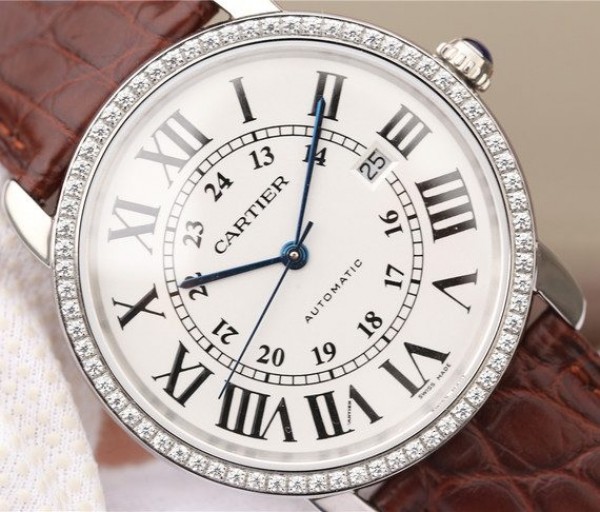 Replica Cartier Ronde De Cartier SS White Dial Diamonds Bezel Croco Strap A2892 - Top club