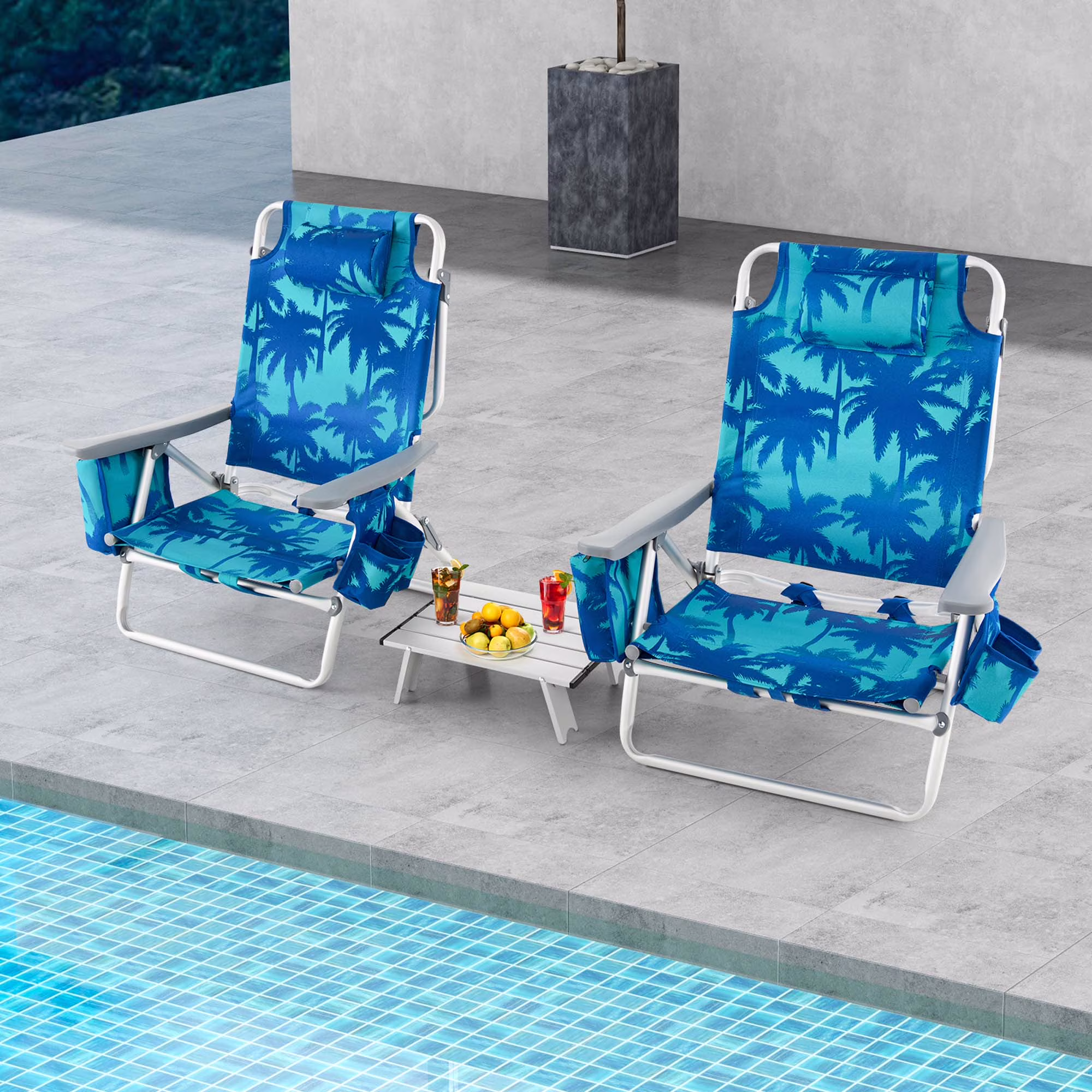 Costway 2-Pack Folding Backpack Beach Chair Table Set 5-Position Outdoor Reclining Chair Pink - Image 13