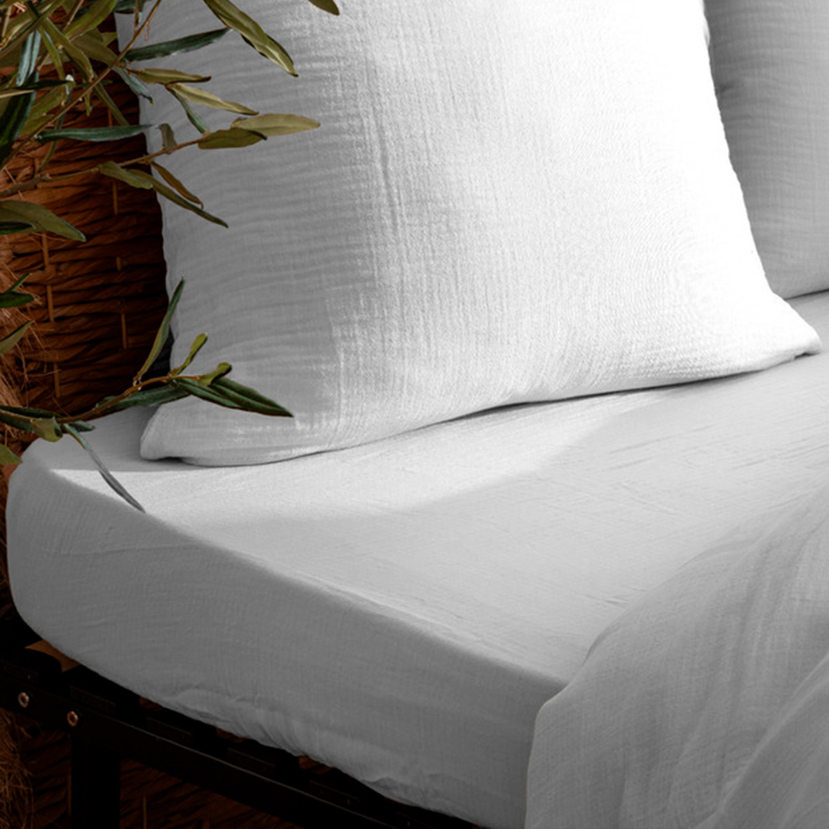 Fitted sheet "Flora" Cotton gauze, White, 160x200 cm