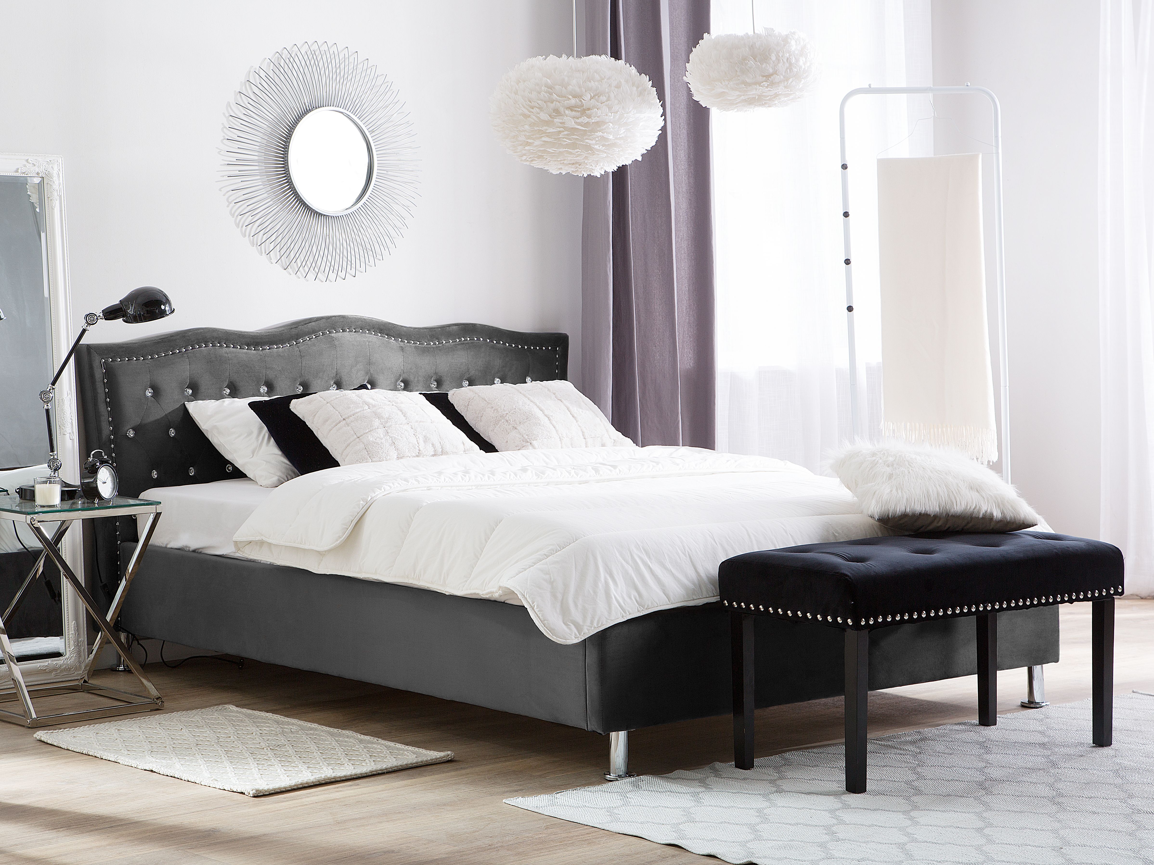Ottoman Bed Velvet METZ 160 x 200 cm (EU King Size) Dark Grey
