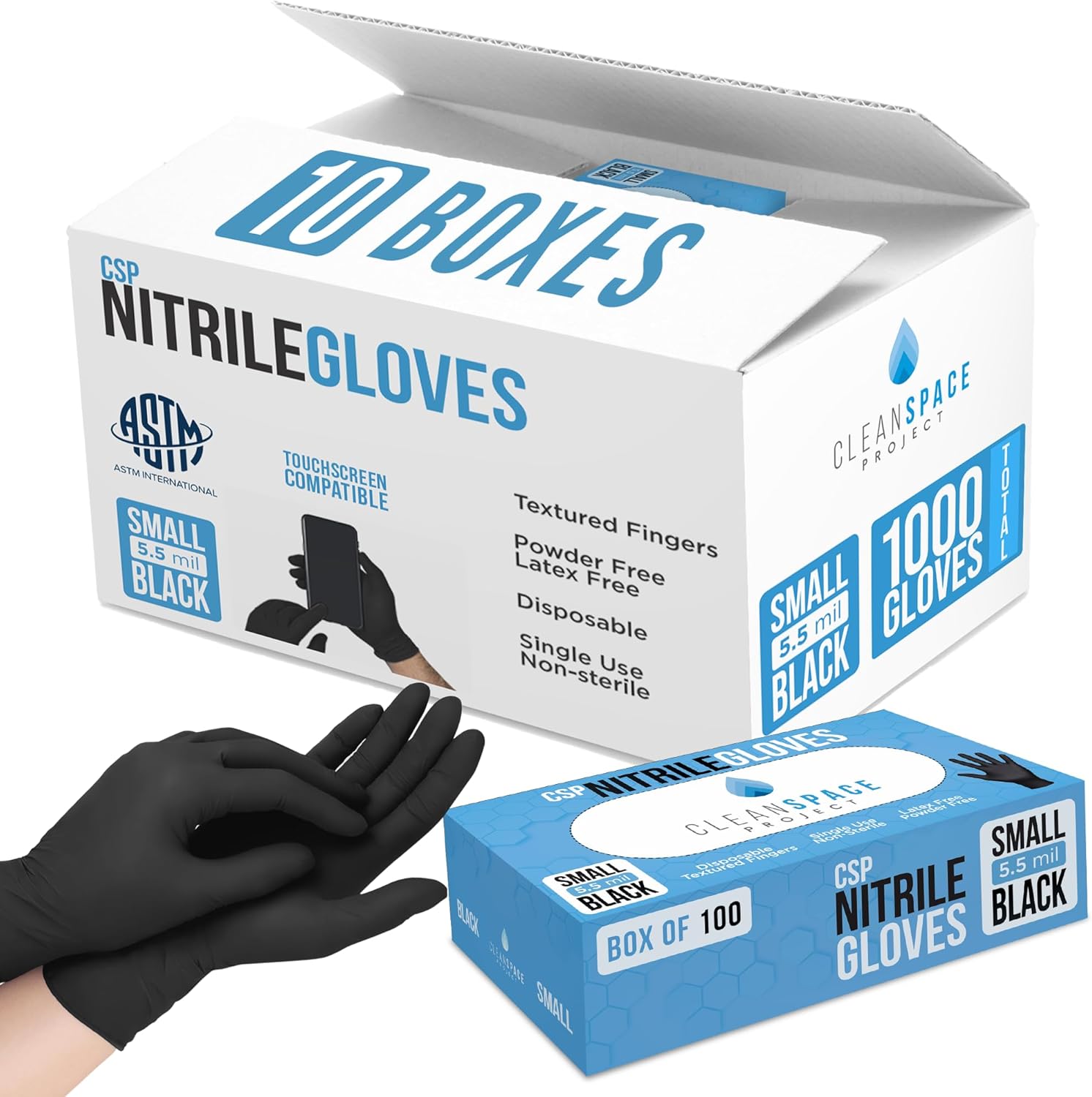 CLEAN SPACE PROJECT Black Nitrile Cooking Gloves, Heavy Duty 5.5 Mil, Disposable Food Grade, Latex Free Powder Free