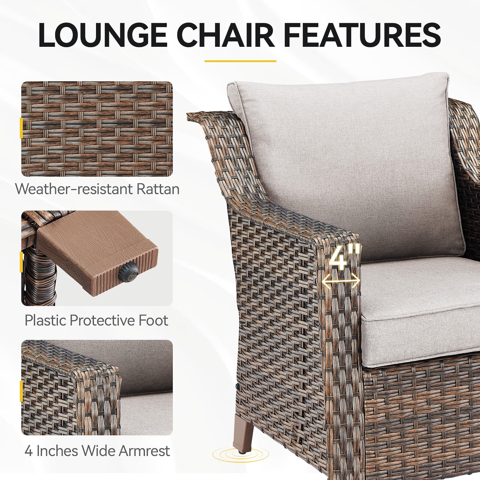 Bellefurn Outdoor Wicker Patio Chairs Set of 2 with Side Table,All-Weather Wicker Rattan Chairs Patio Furniture Chairs for Porch Balcony Backyard Yard Deck - Image 7