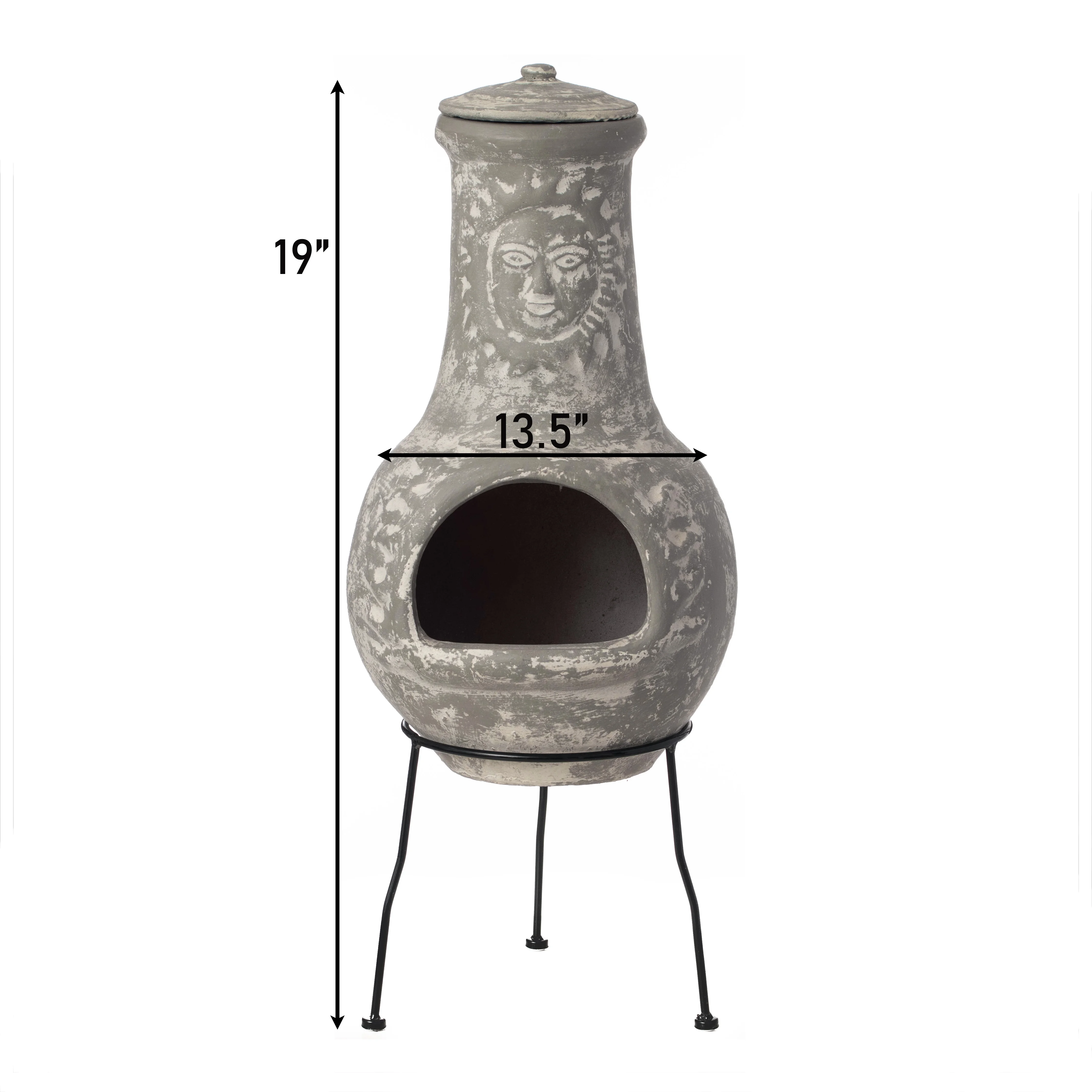 Vintiquewise QI004631.TC Outdoor Clay Chiminea Fireplace Sun Design Wood Burning Fire Pit with Sturdy Metal Stand, Barbecue, Cocktail Party, Cozy Nights Fire Pit, Terra Cotta - Image 5