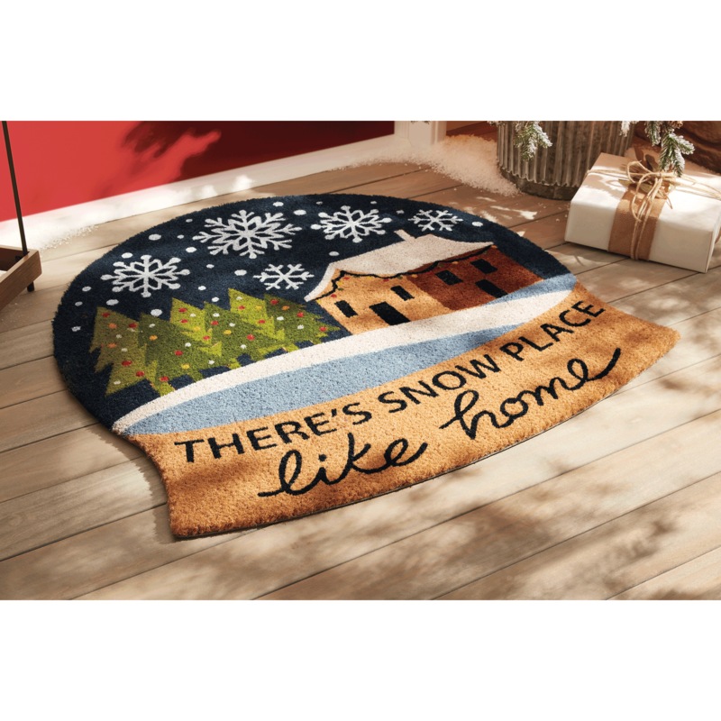 LED Snow Globe-Shaped Coir Indoor/Outdoor Mat - MIDNIGHT VELVET CATALOG