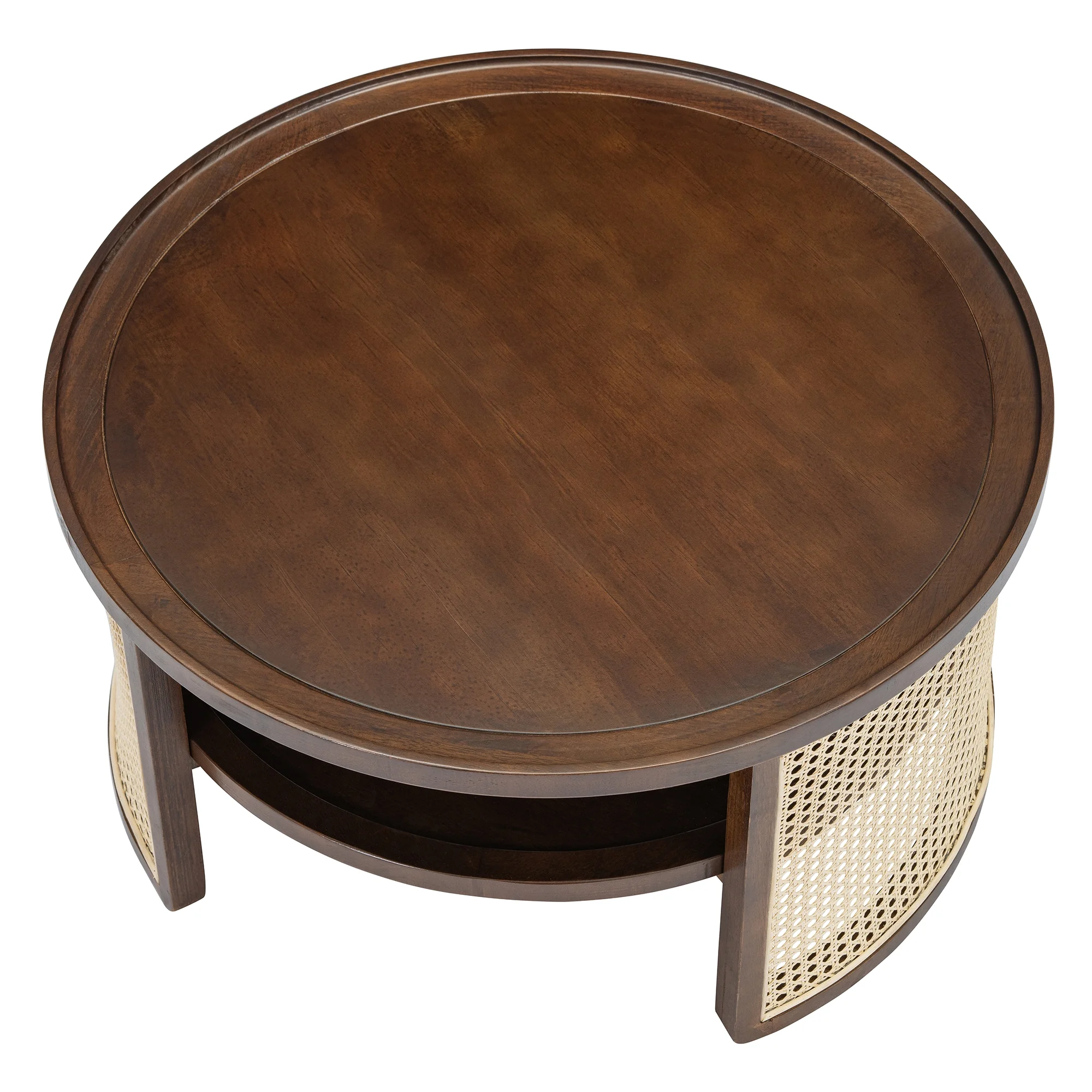Harper & Bright Designs Rattan Round Coffee Table with Storage Shelf, Round Cane Wood Center Table for Living Room, 37'' Brown - Image 35