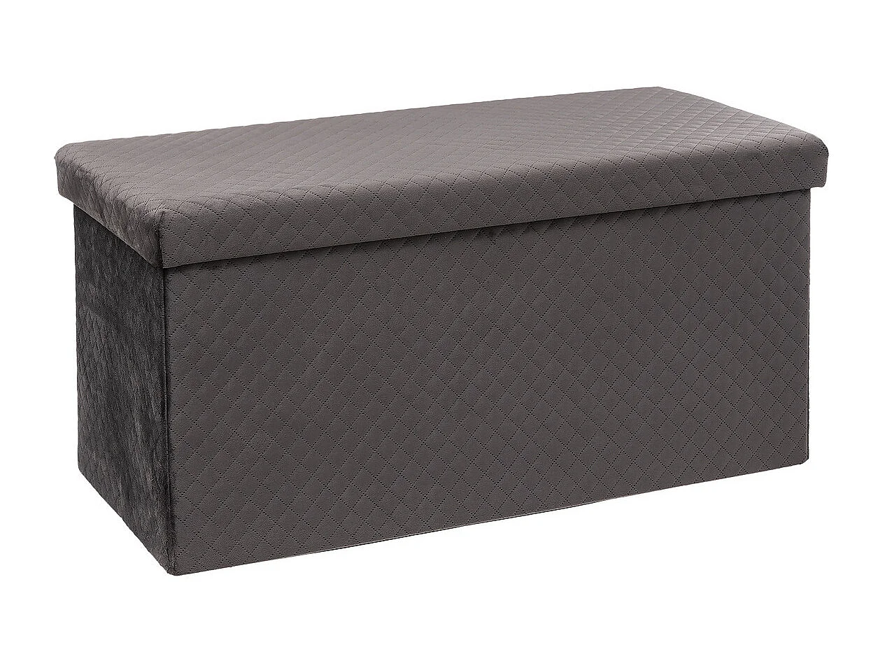 2 en 1 Pouf pliant double et Coffre de rangement en Velours Gris 76 x 38 cm