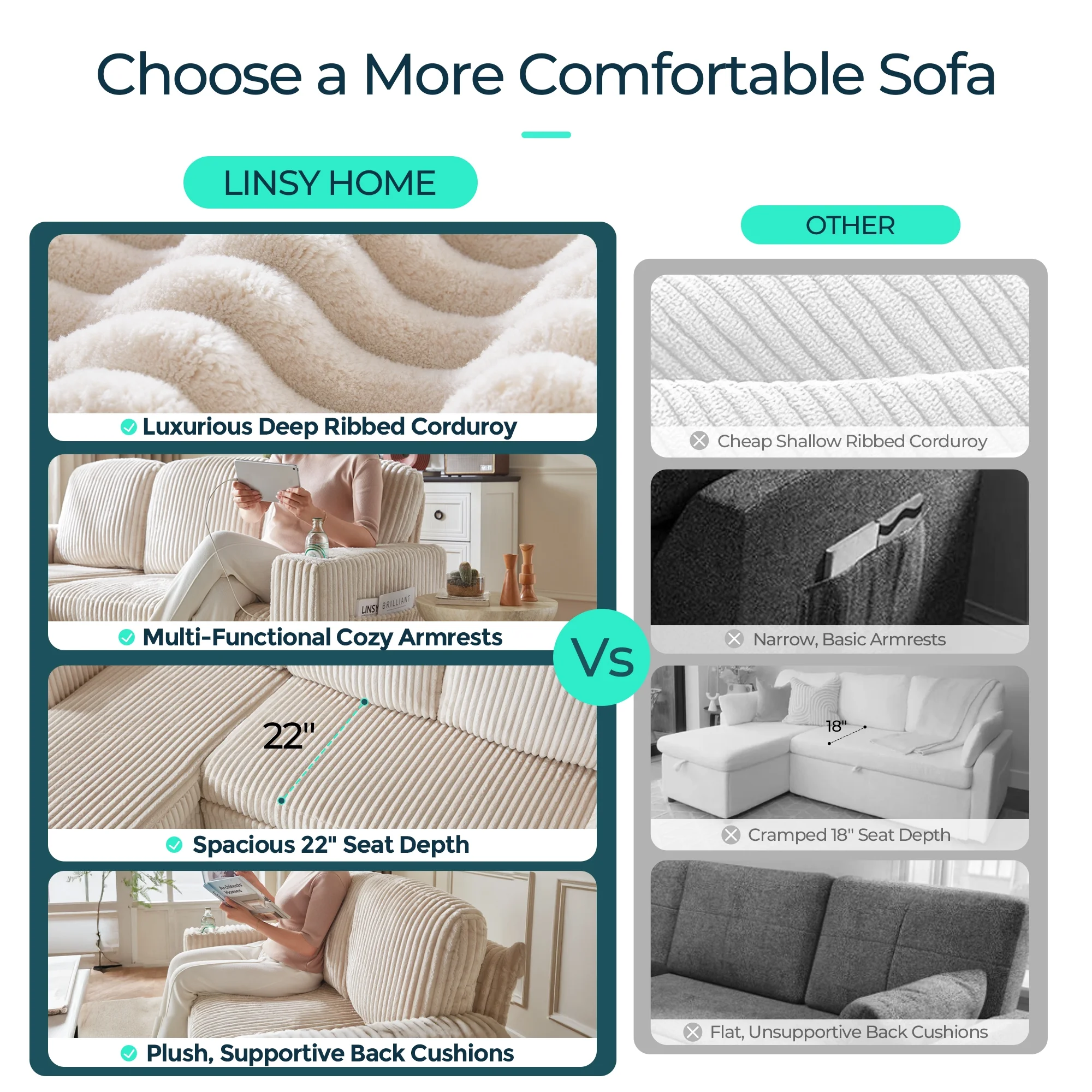 Linsy Home Plush Corduroy Pull Out Couch Chaise Lounge, Convertible Loveseat Sofa Couch With Usb & Cup Holder, Green - Image 23