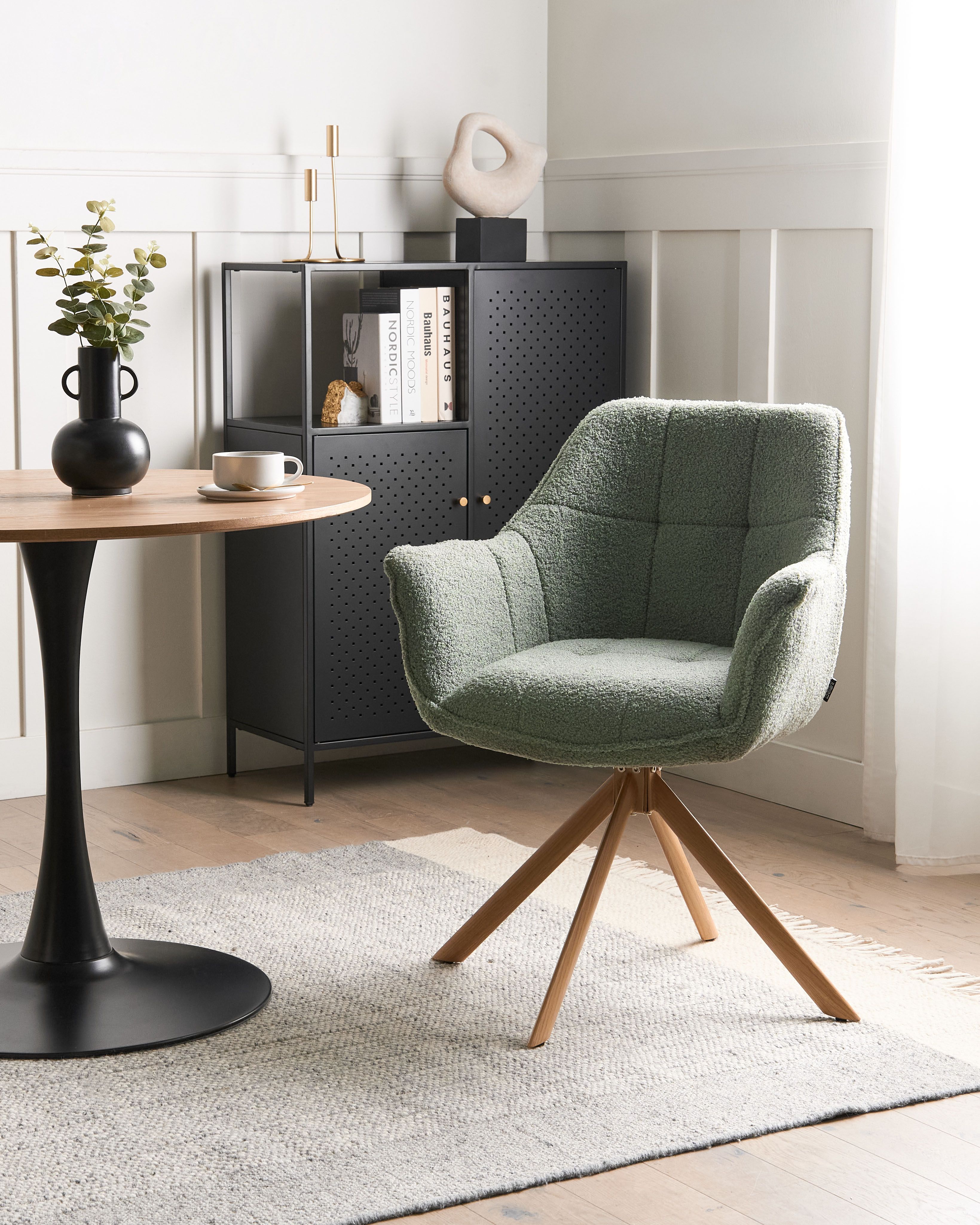 Dining Chair Swivel HAYDEN Boucle Light Green