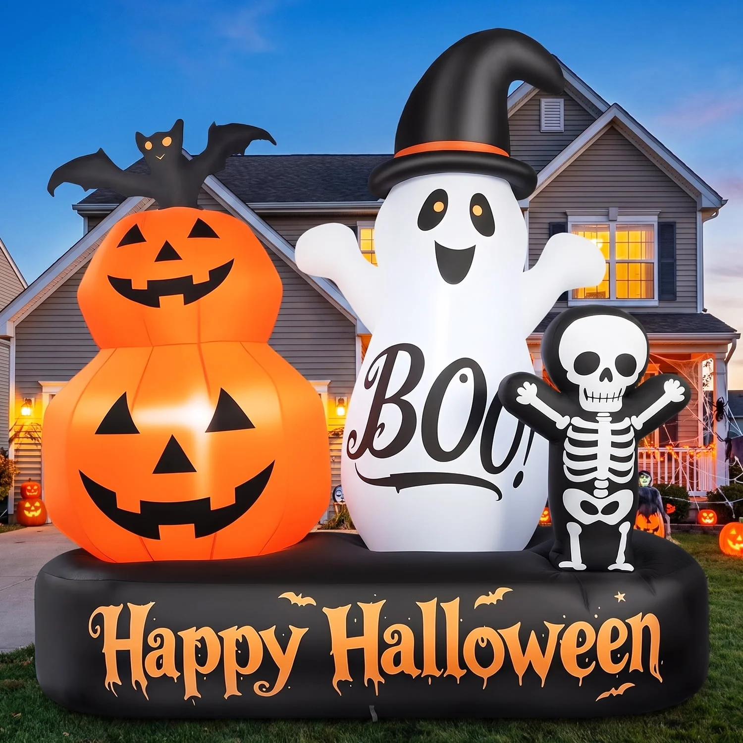 6ft Halloween Inflatable Outdoor Decorations, Lighted Pumpkin Ghost Skeleton with Bat, Built-in LED Lights, Blow Up Halloween Yard Decoration for Lawn, Porch & Party 6ft Halloween Inflatable Outdoor Decorations, Lighted Pumpkin Ghost Skeleton with Bat, Built-in LED Lights, Blow Up Halloween Yard Decoration for Lawn, Porch & Party
