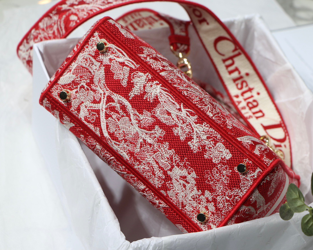 Christian Dior Medium Lady D-Lite Bag Red, For Women, Women’s Handbags 24cm/9.5in CD1:1High-quality replica