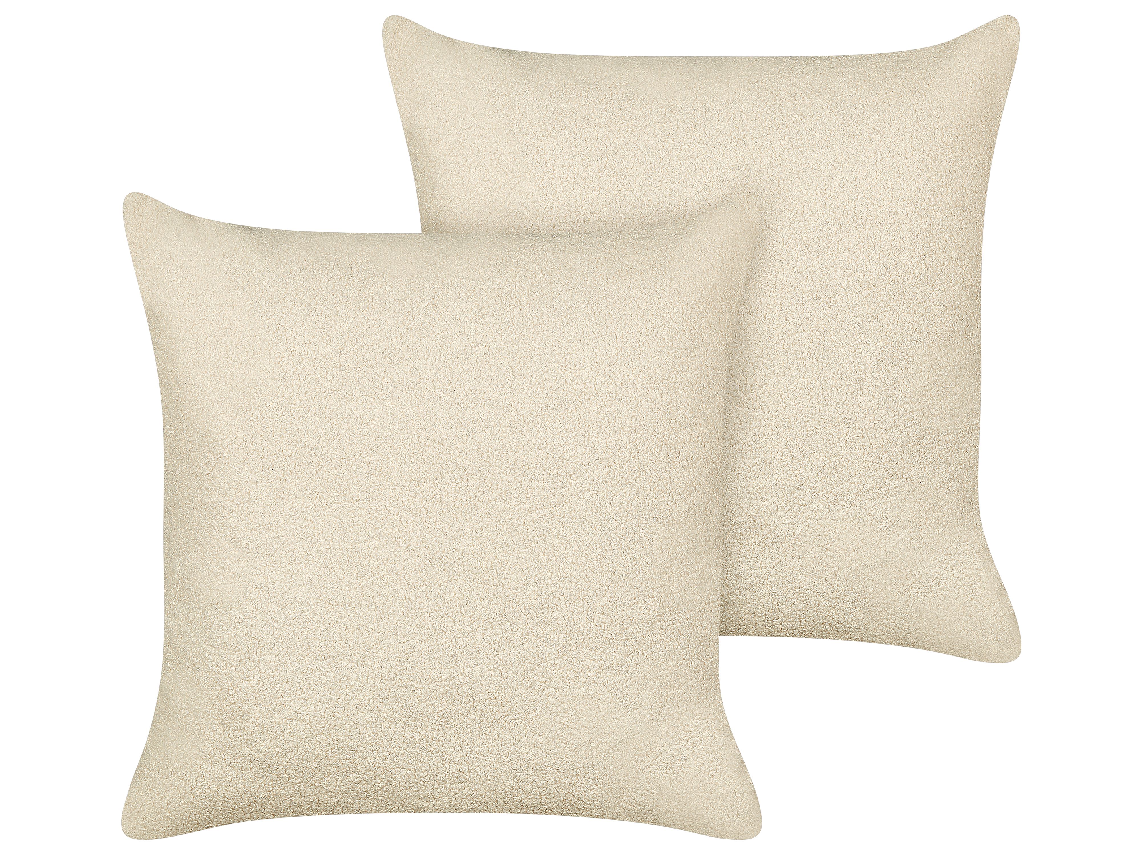 Set of 2 Decorative Cushions LEUZEA Boucle 60 x 60 cm Beige Solid