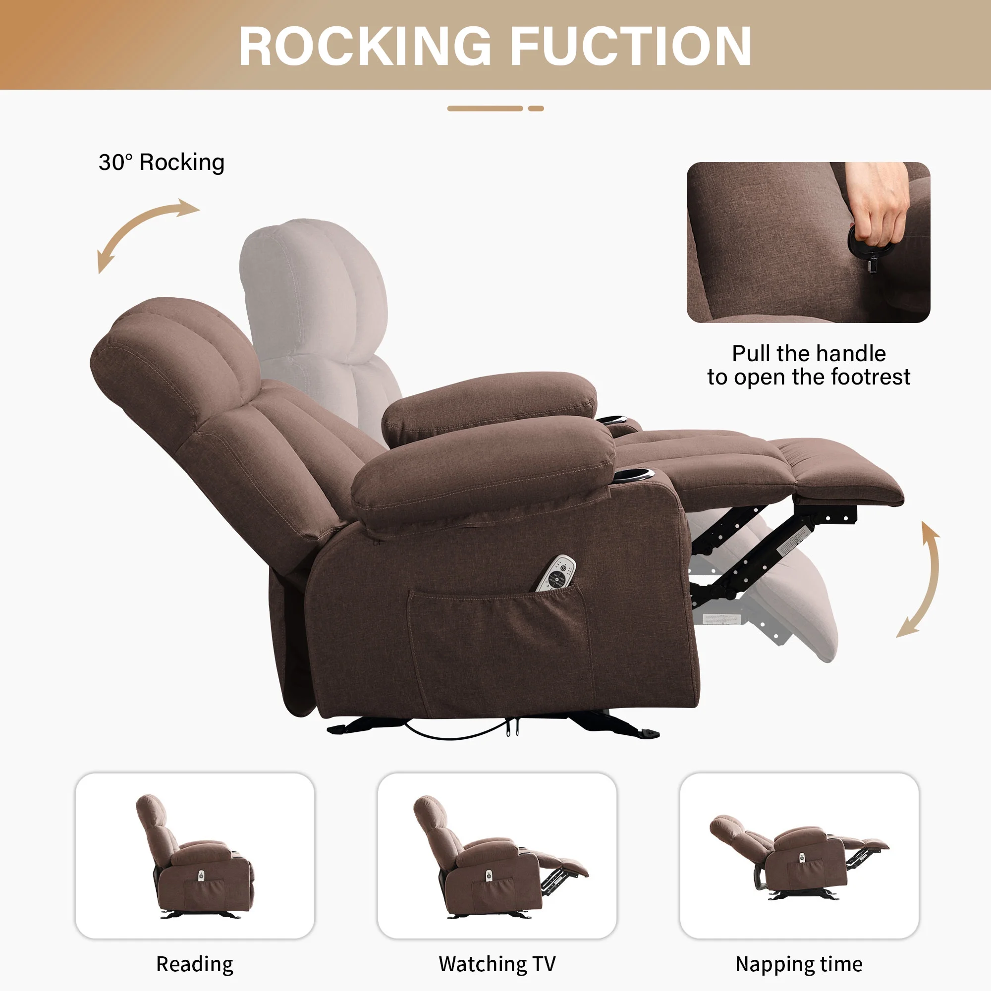 JONPONY Manual Recliner Chair with Heat Therapy and Massage Function, Heavy Duty Reclining Mechanism Massage Chair, Elderly Single Rocker Sofa with Cup Holders for Bedroom Home Theater,Grey - Image 27