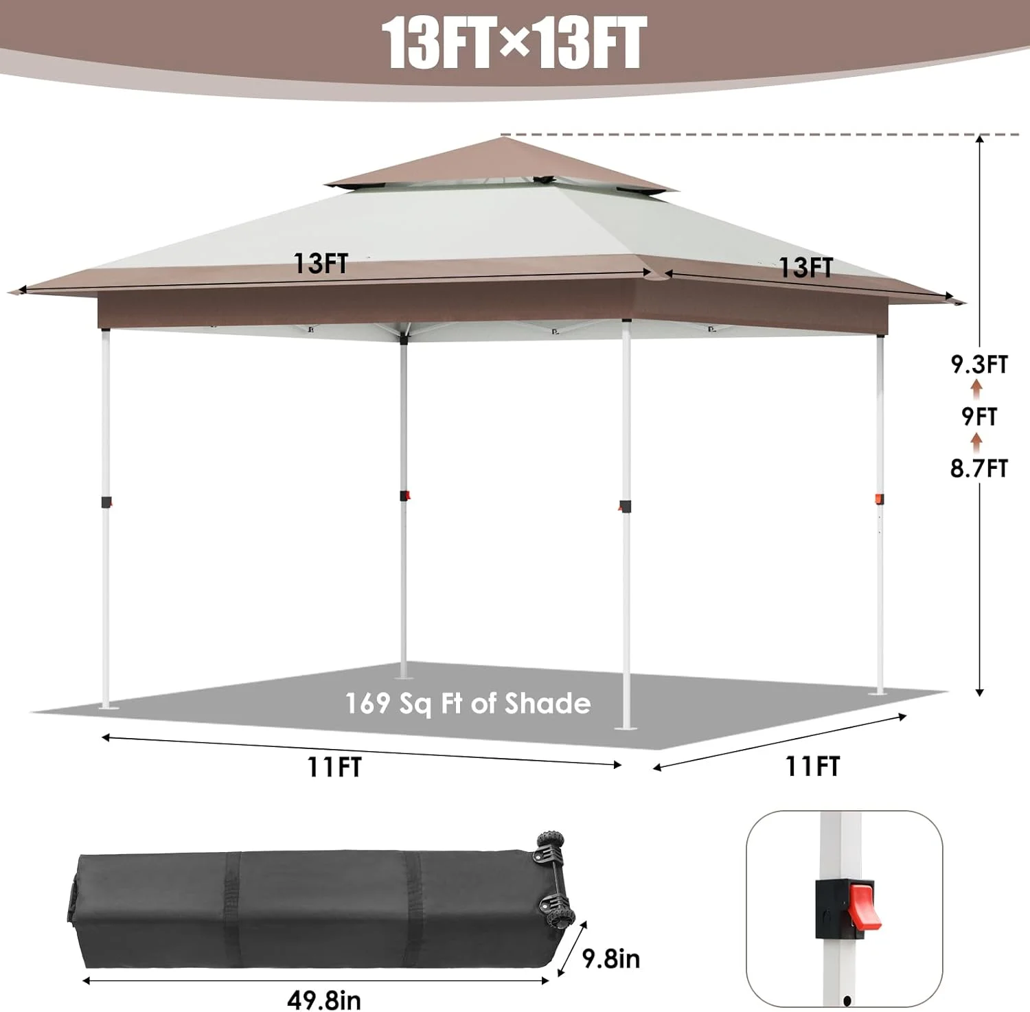Pirecart 12' x 12' Pop-up Canopy Tent Waterproof Outdoor Gazebo Shelter with Wheeled Bag, Instand Canopy , White - Image 39