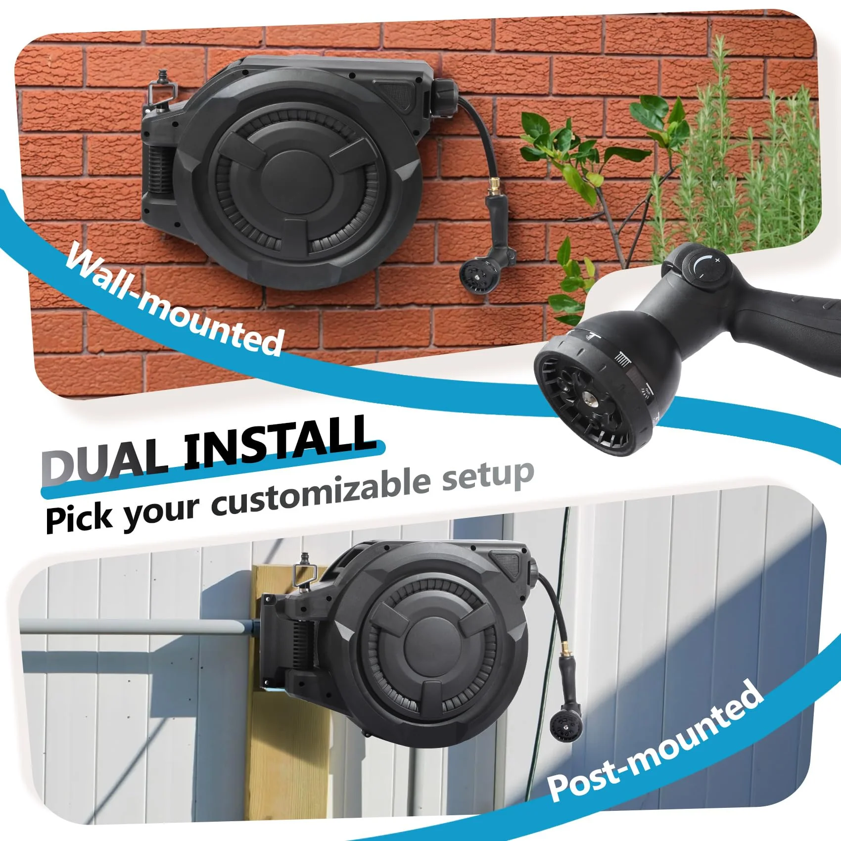 Wall-Mounted Retractable Garden Hose Reel With 100 ft 1/2 Inch Hose And 180 Degree Swivel - Image 7 Wall-Mounted Retractable Garden Hose Reel With 100 ft 1/2 Inch Hose And 180 Degree Swivel - Image 7
