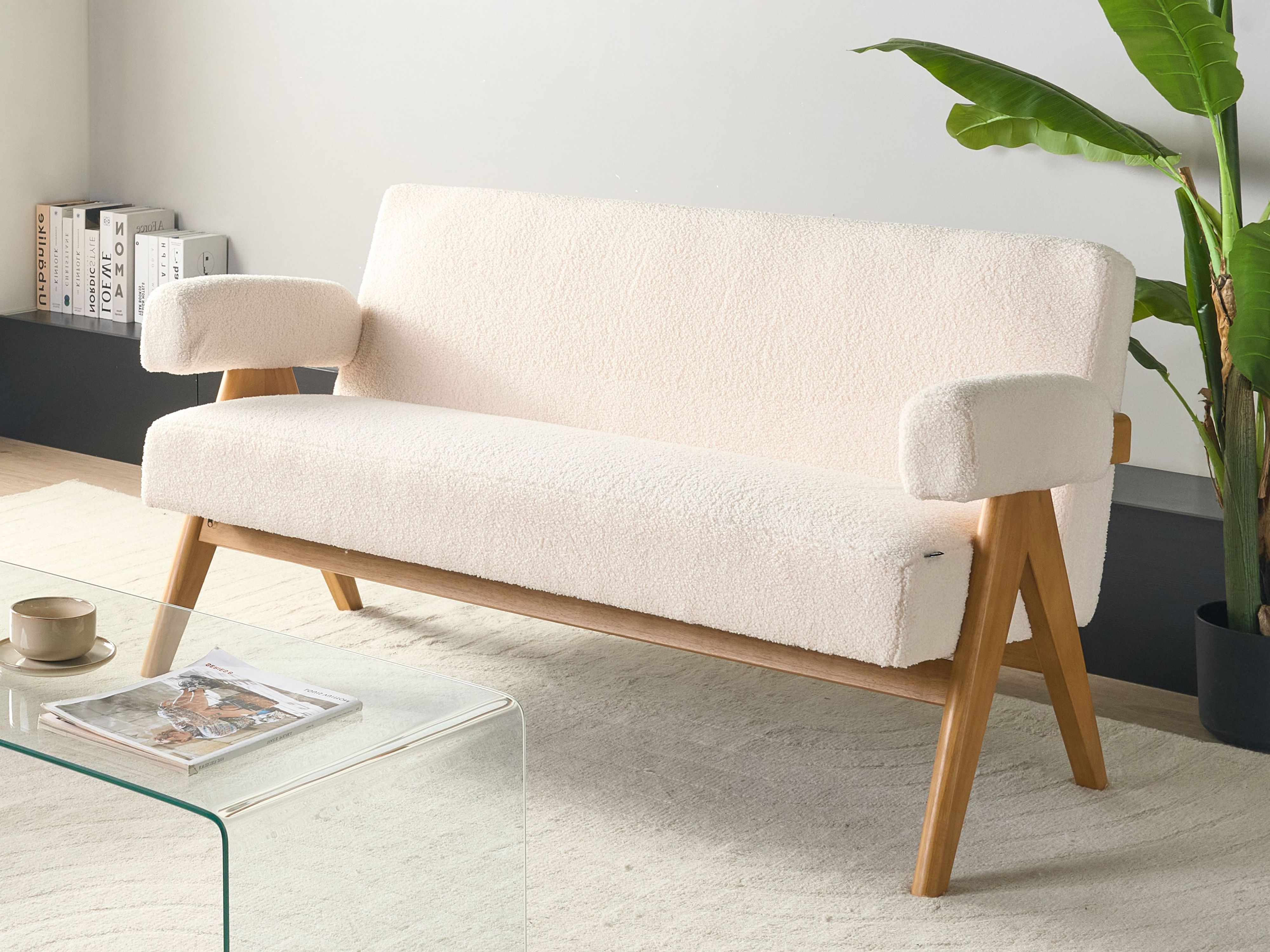 Sofa 2 Seater TAMRE Boucle Off-White/ Light Brown