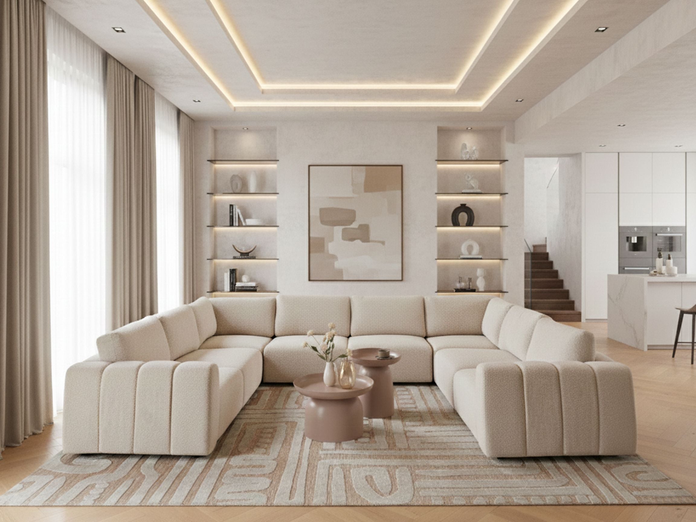 Modular U-Shape Sofa 8 Seater KIVVIK Boucle Off-White