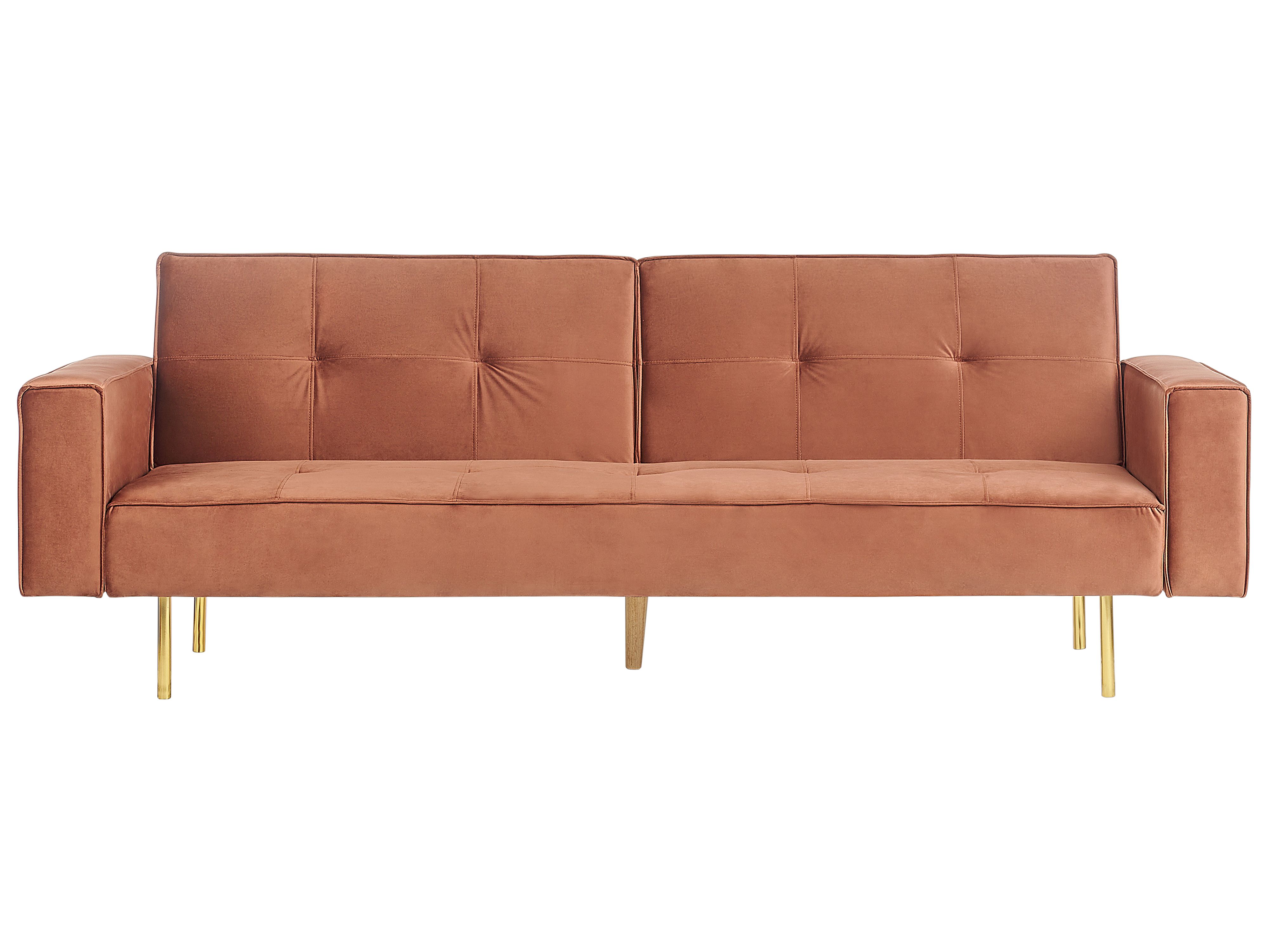Sofa Bed 3 Seater VISNES Velvet Golden Brown