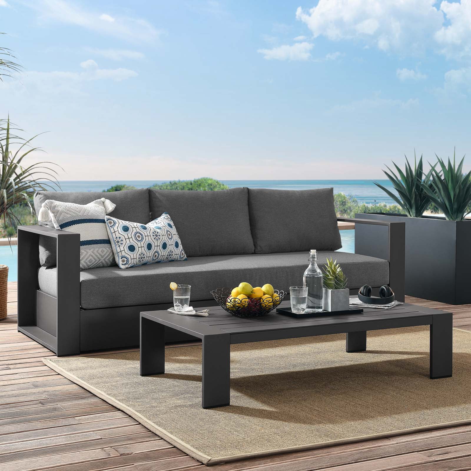 Lounge Sofa Table Set, Grey Gray, Aluminum, Metal, Fabric, Modern Contemporary, Outdoor Patio Balcony Cafe Bistro Garden Furniture Hotel Hospitality - Image 2