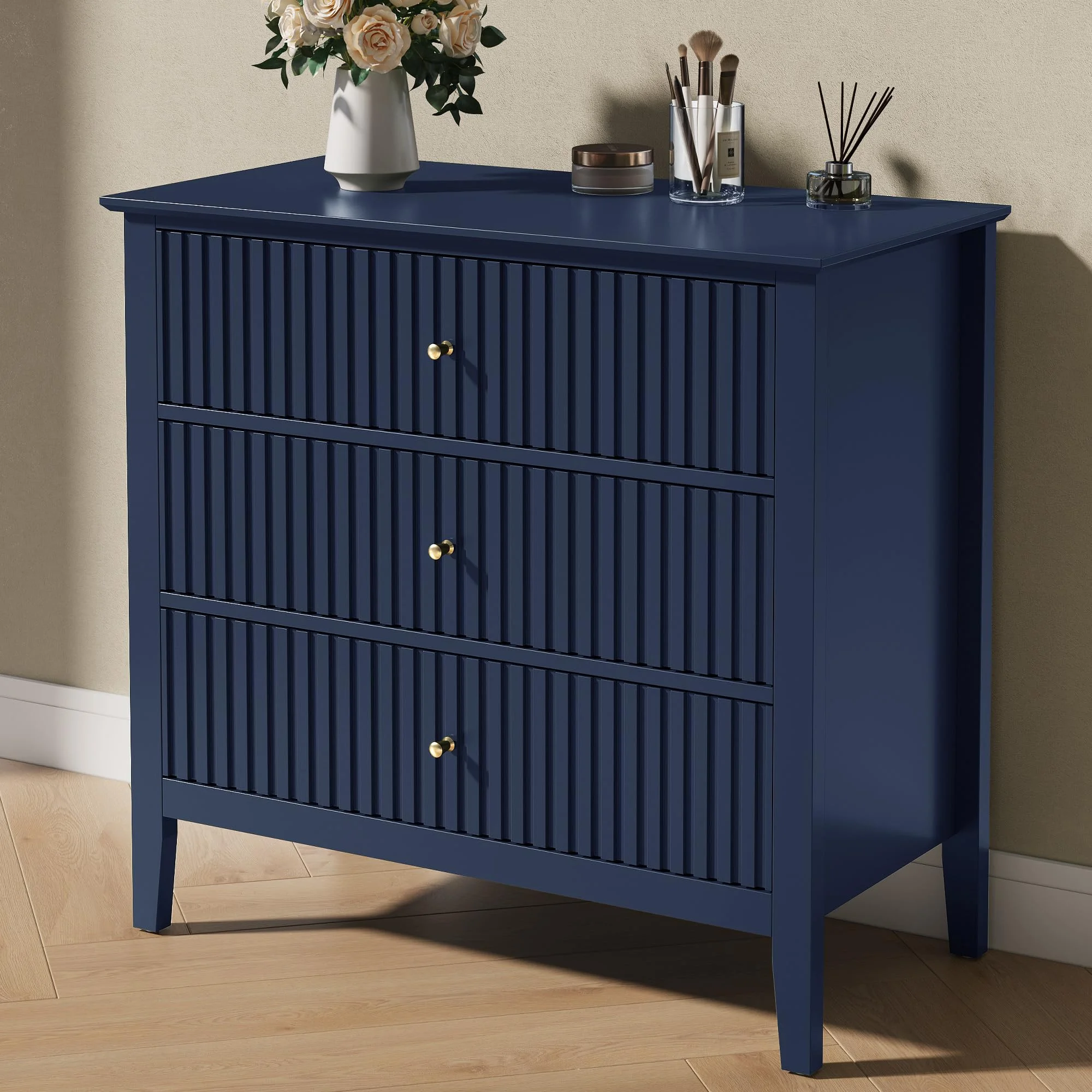 Heynemo Beige 6 Drawer Dresser, Fluted Modern Wood Chest - Image 58