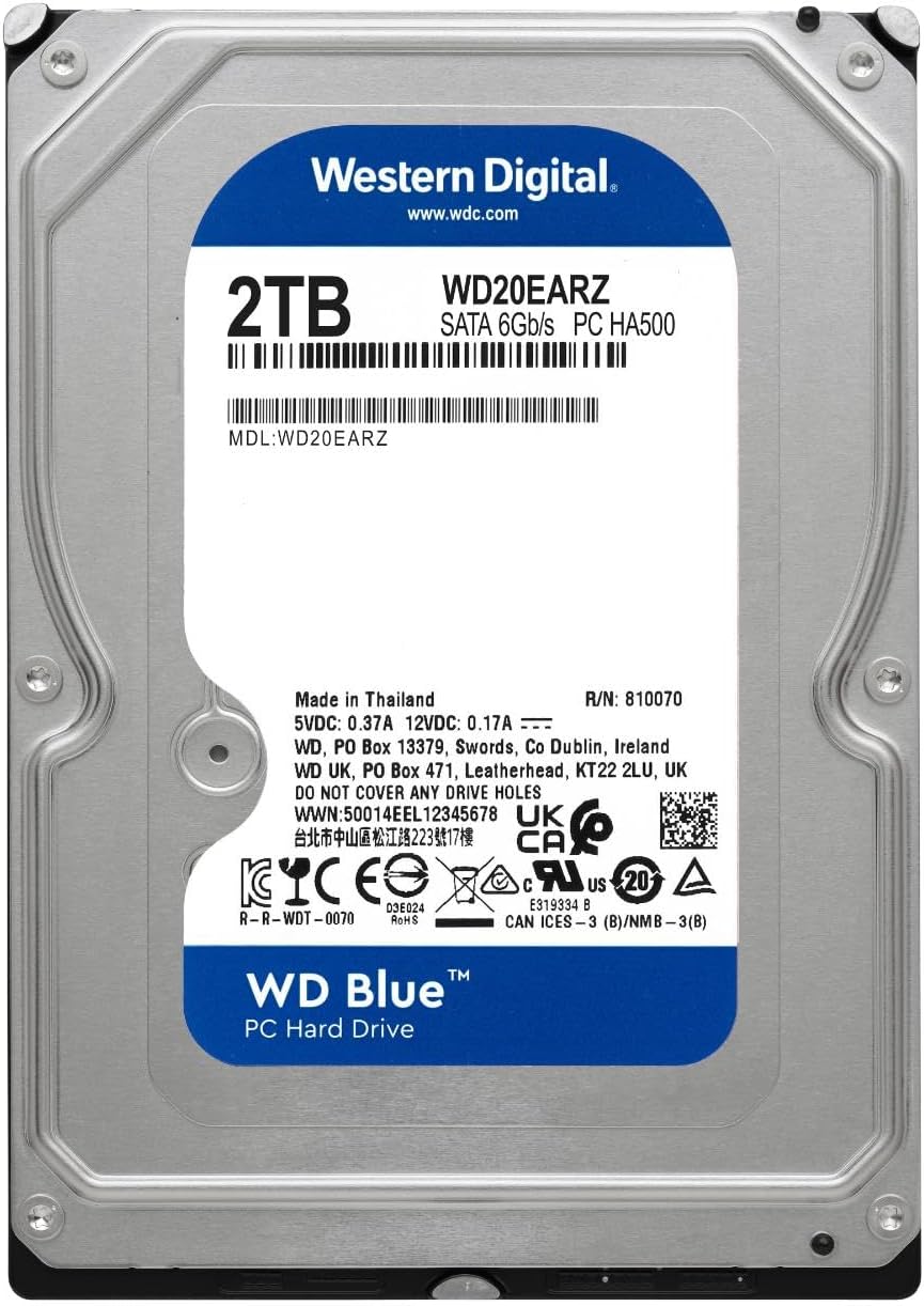 Western Digital 2TB WD Blue PC Internal Hard Drive HDD - 5400 RPM, SATA 6 Gb/s, 64 MB Cache, 3.5