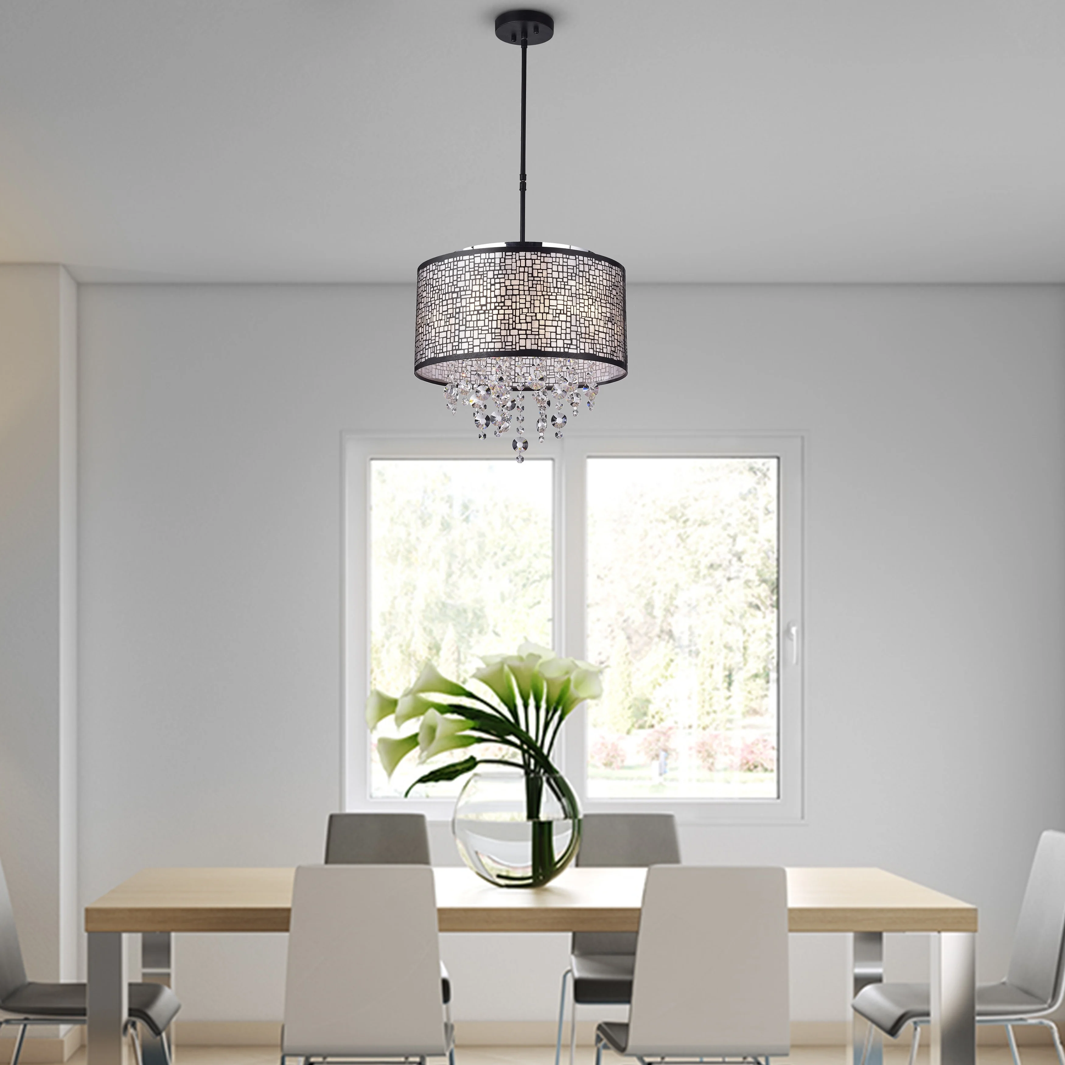 First Lighting Anais 4-light Black Metal and Crystal Drum Chandelier