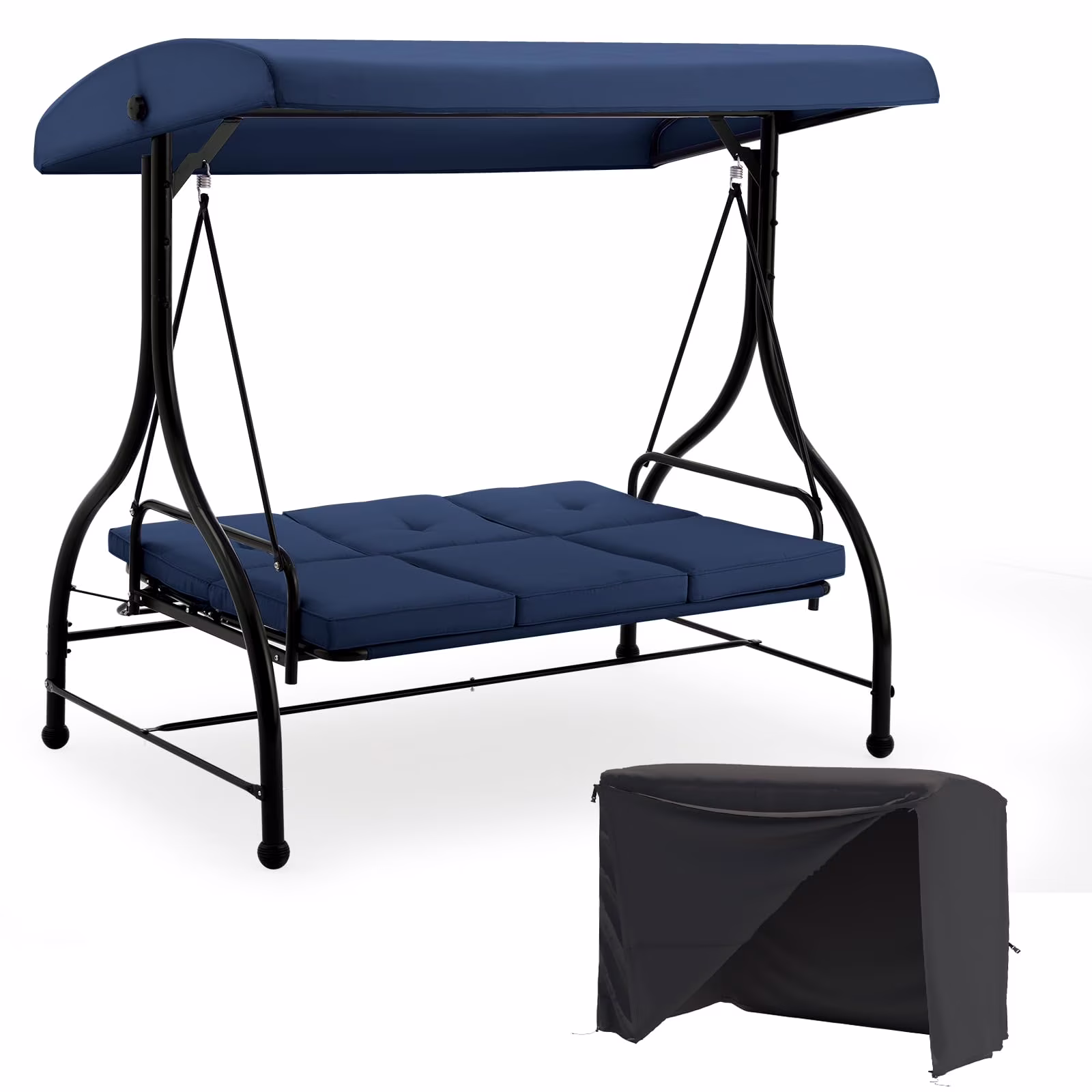 AECOJOY 3 Person Canopy Steel Porch Swing, Converting Swing Glider Hammock-Beige - Image 3