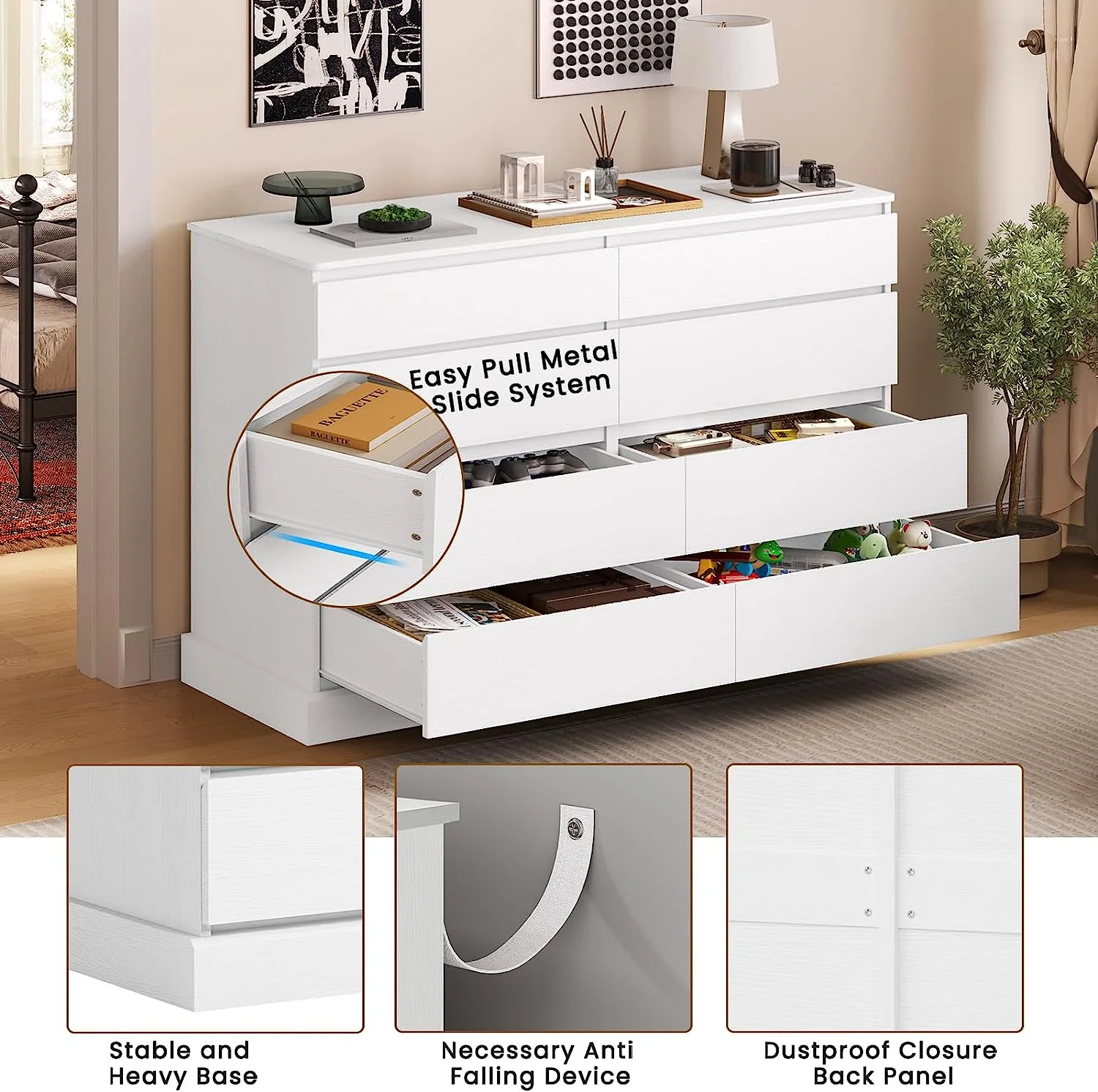 8 Drawers Double Dresser Wooden Black Chest of Drawers for Bedroom, Large Storage Cabinet for Home Living Room - Image 15