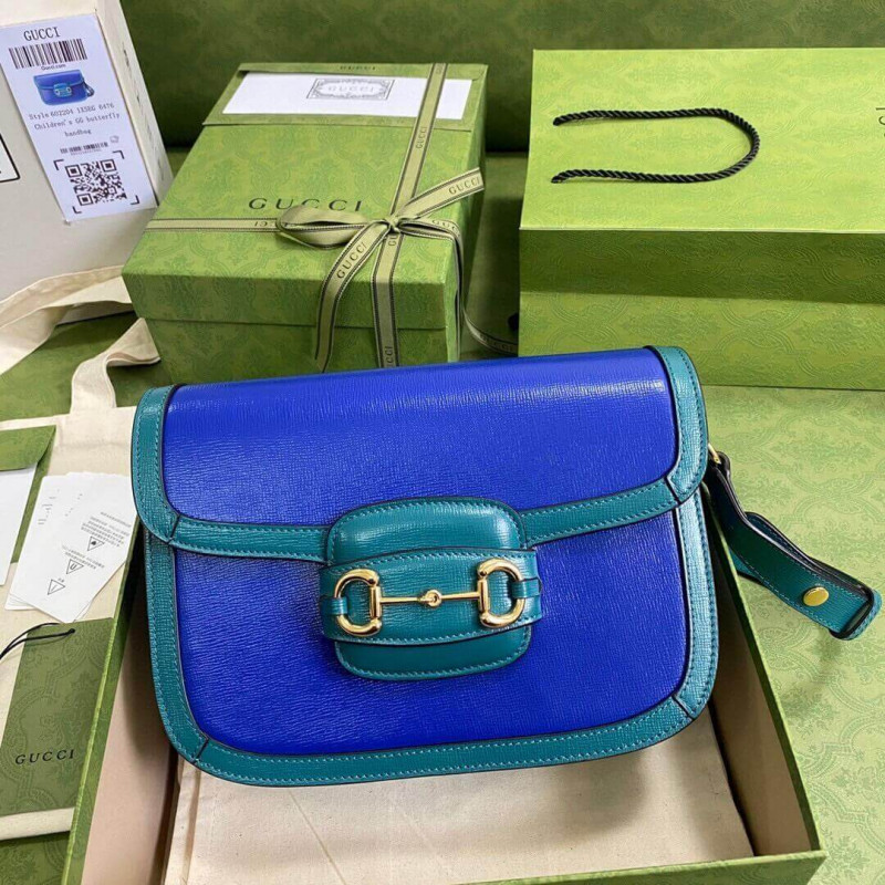 Replica Gucci Horsebit 1955 Small Shoulder Bag 602204 Blue And Green Leather1:1High-quality replica