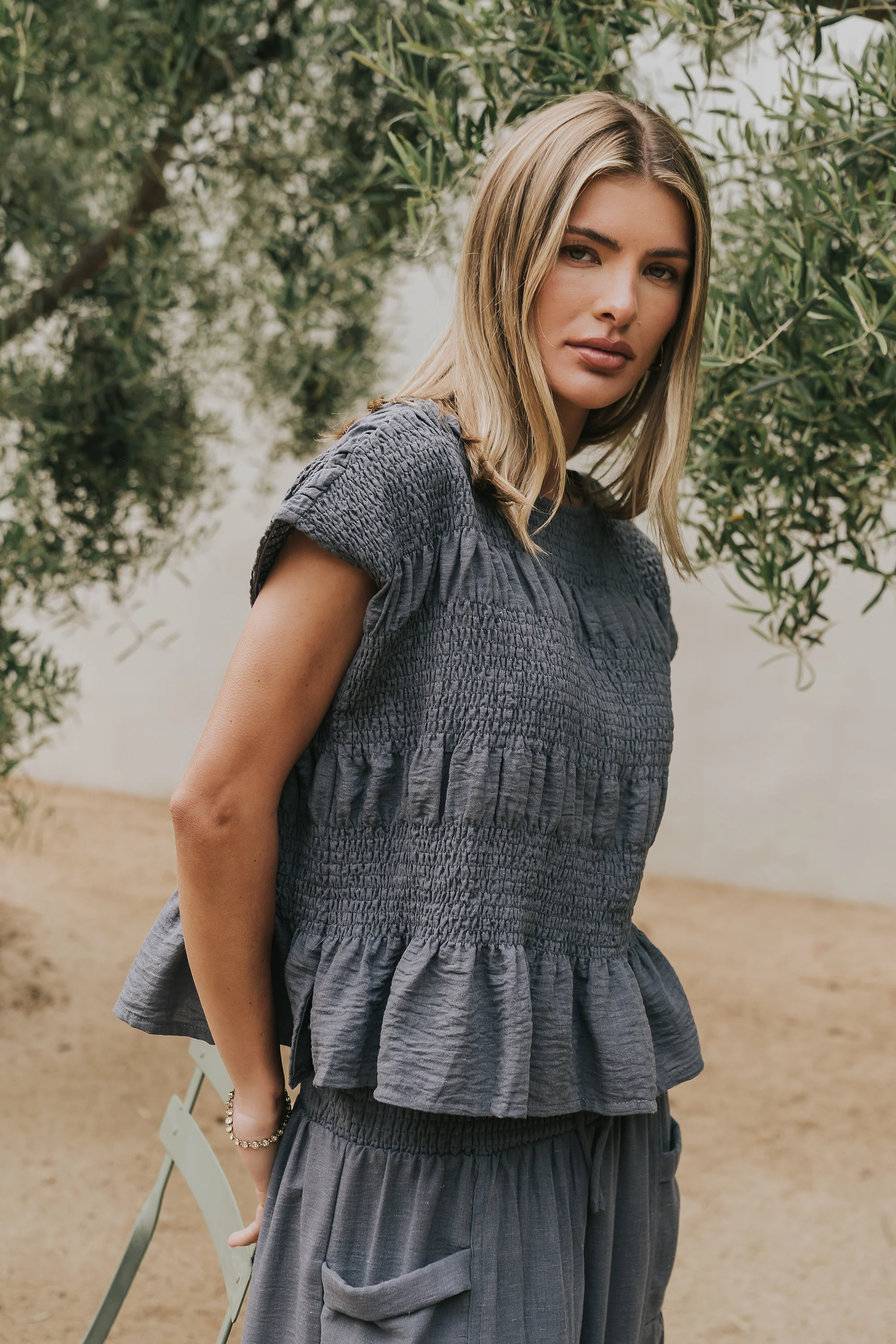 Ashton Smocked Top in Blue